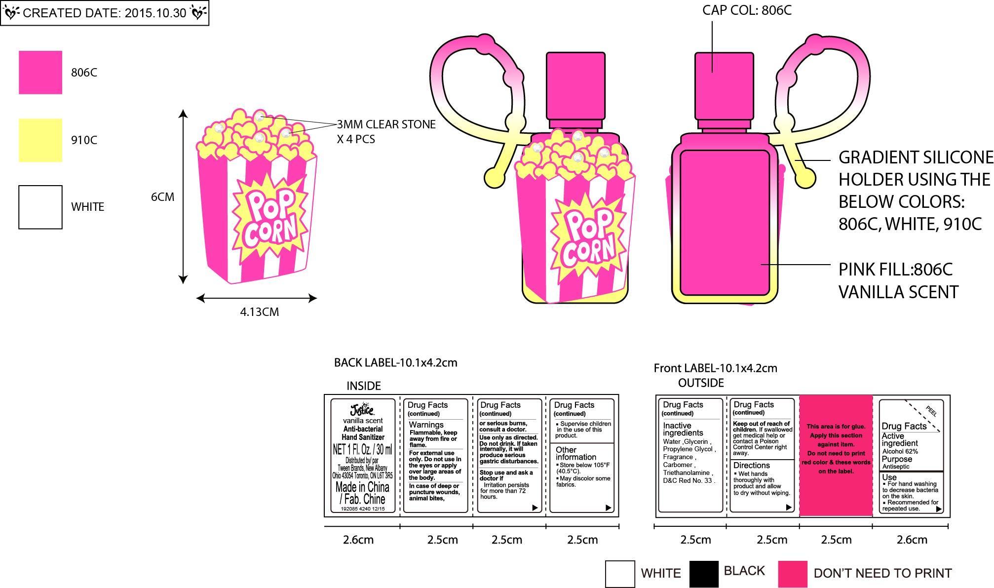 Pill image for Justice Pop Corn Vanilla Scent Anti-bacterial Hand Sanitizer