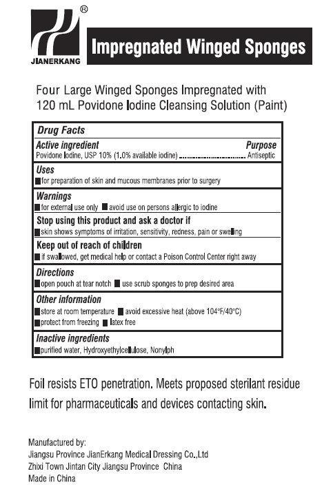 Pill image for Impregnated Winged Sponges - Four Large Winged Sponges Impregnated With 120ml Providone Iodine (paint)