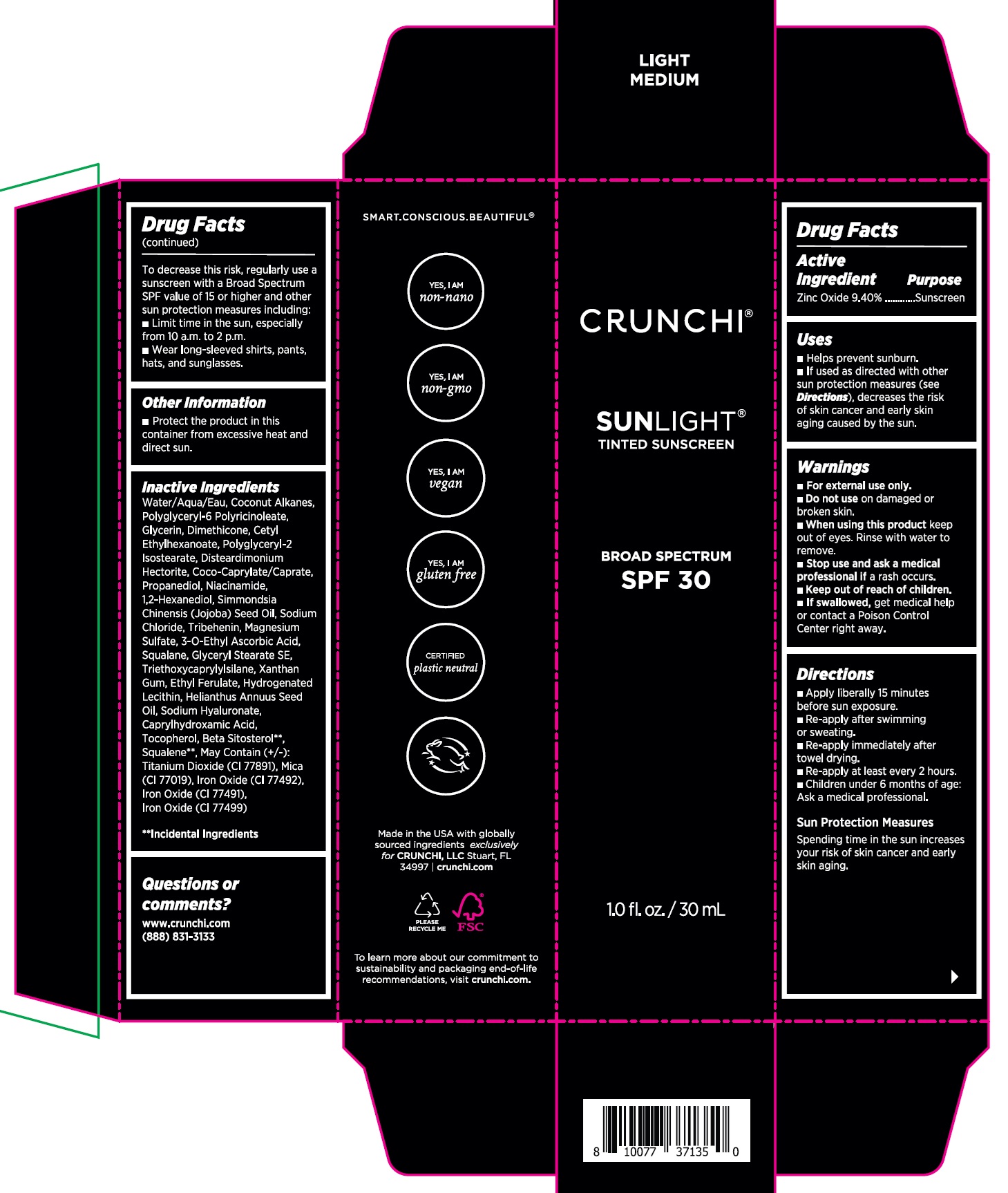 Pill image for crunchi sunlight tinted sunscreen spf 30, light medium