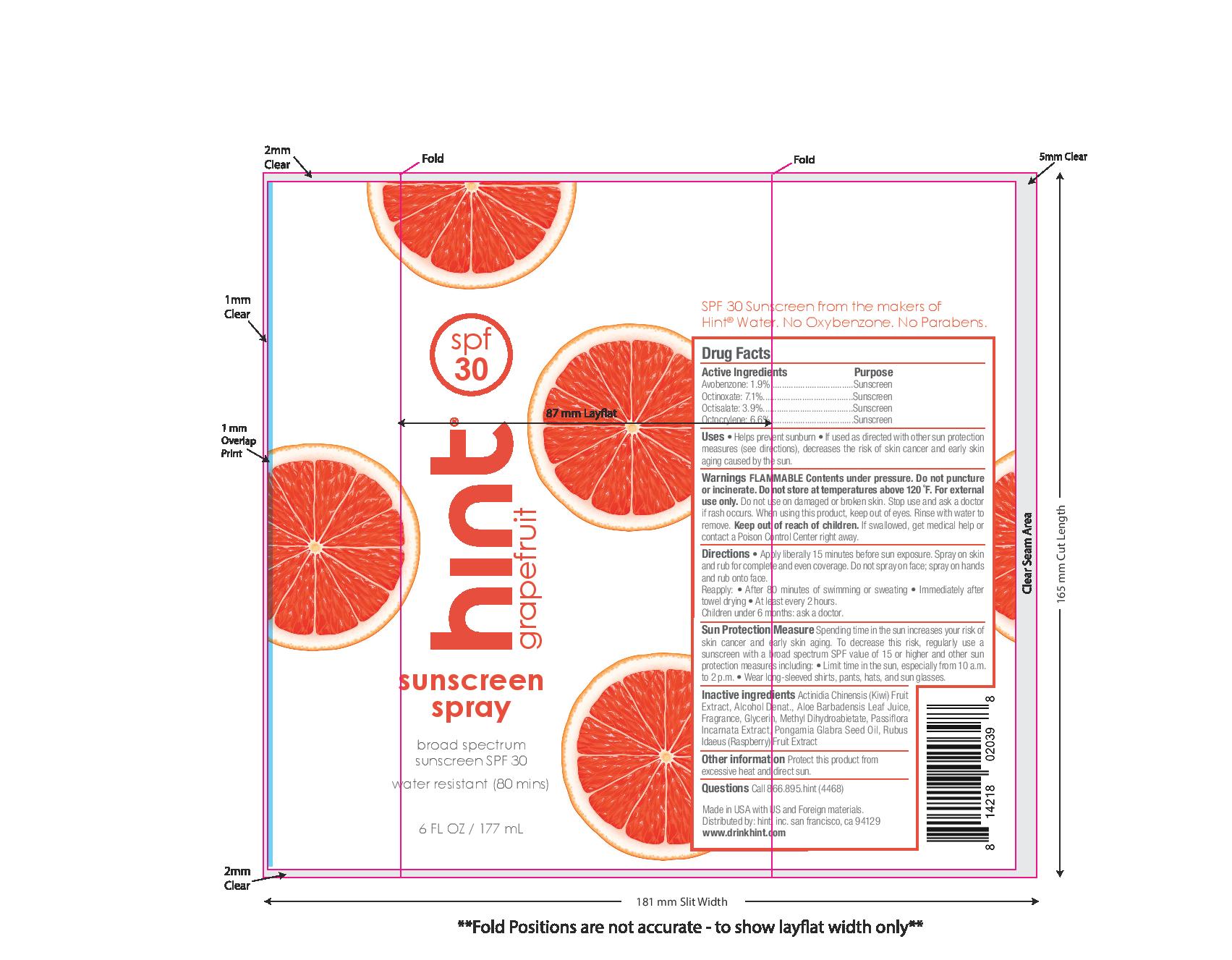 Pill image for Hint Spf 30 Sunscreen Spray Grapefruit