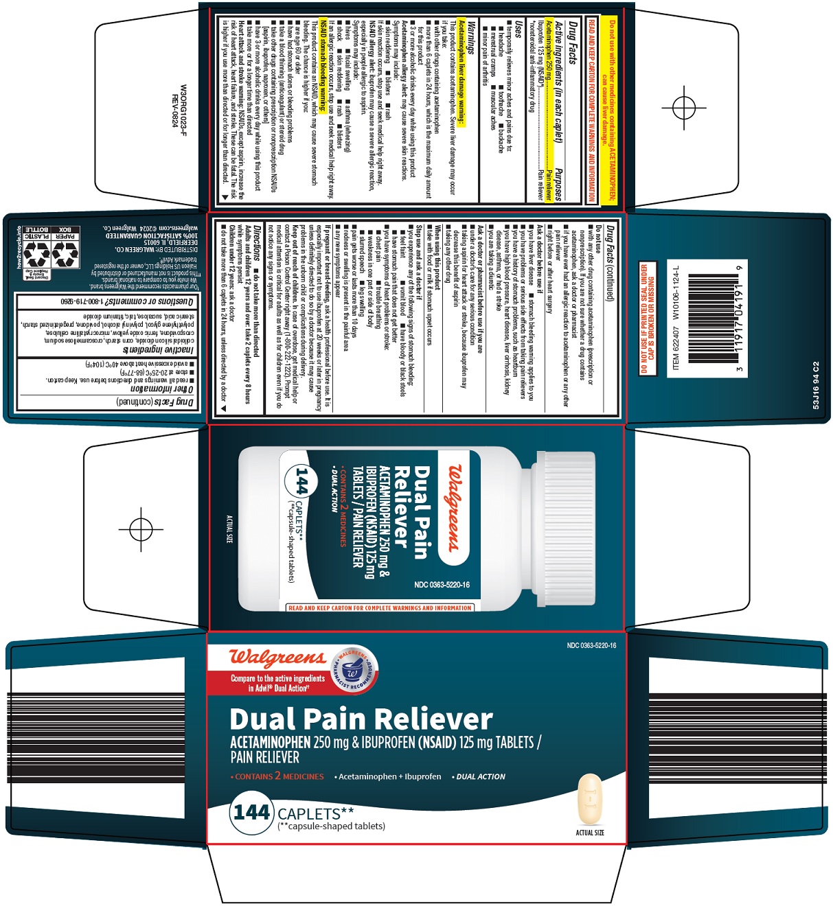 Pill image for Walgreen Co. Dual Pain Reliever Drug Facts