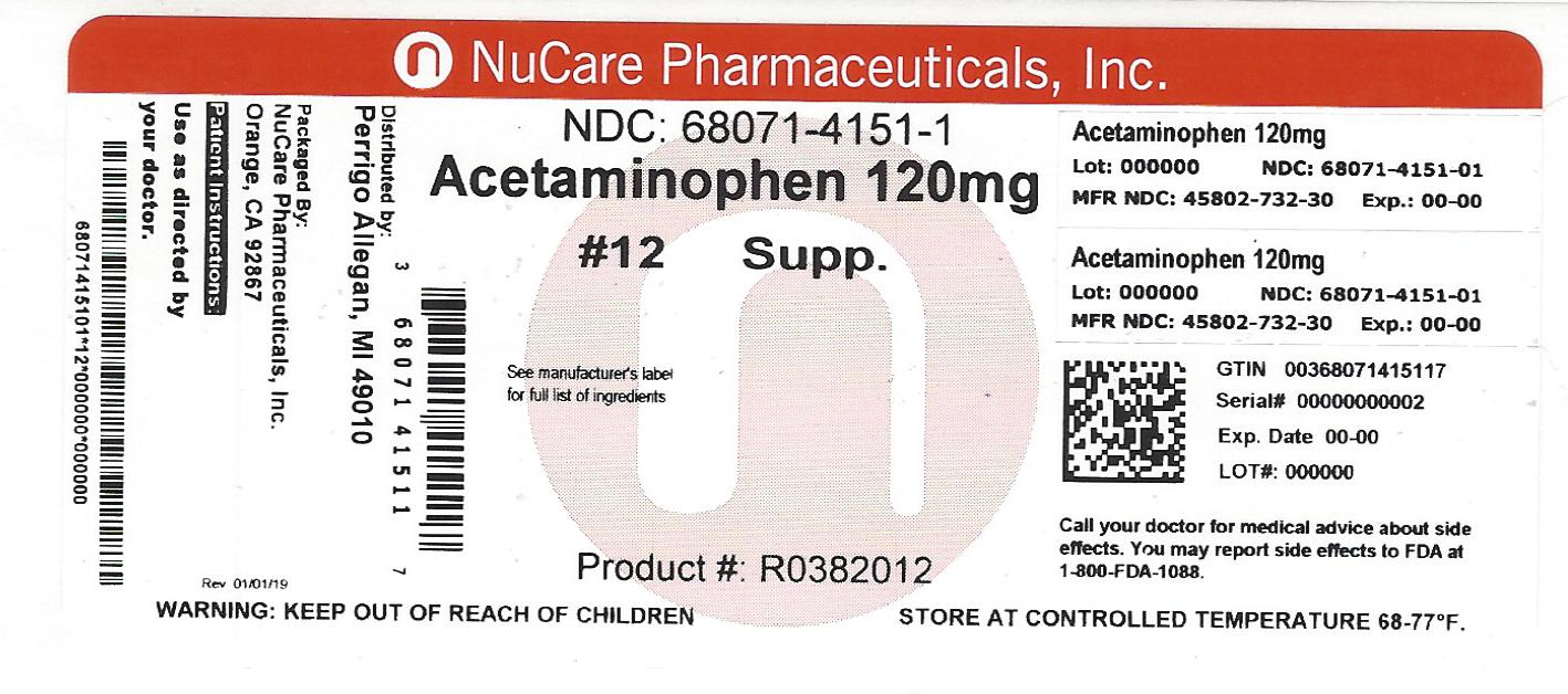 Pill image for Perrigo Acetaminophen Suppositories Usp, 120 Mg Drug Facts