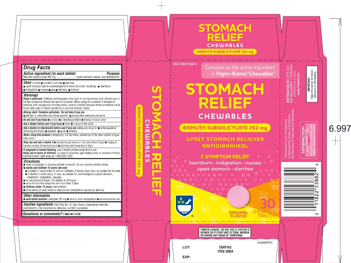 Pill image for rite aid pink bismuth subsalicylate 262mg 30 chewable tablets