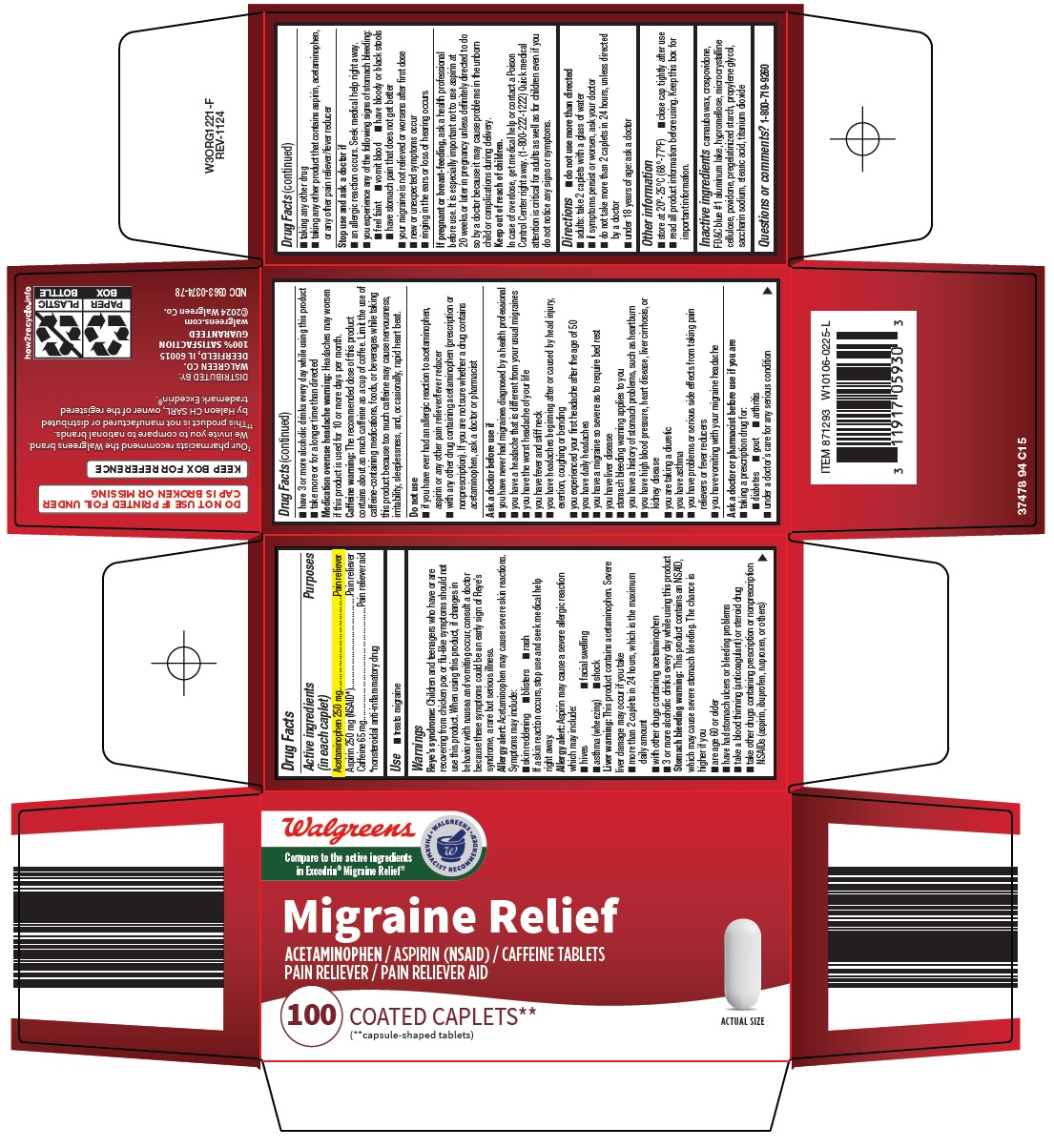 Pill image for Walgreen Co. Migraine Relief Drug Facts