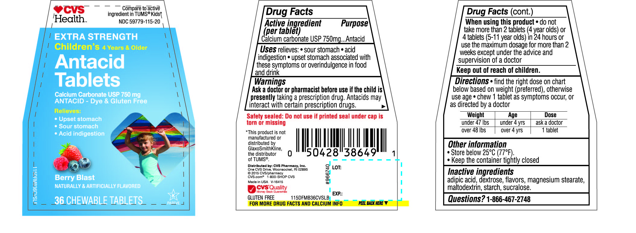 Pill image for Cvs Health Children’s Antacid Tablets Extra Strength Berry Blast 36 Chewable Tablets