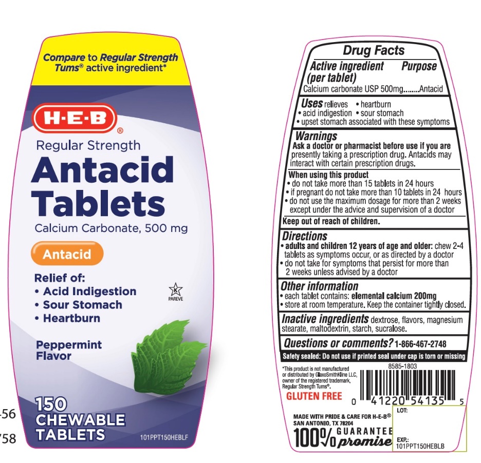 Pill image for H-e-b Regular Strength Antacid Calcium Carbonate Chewable Tablets 150 Count