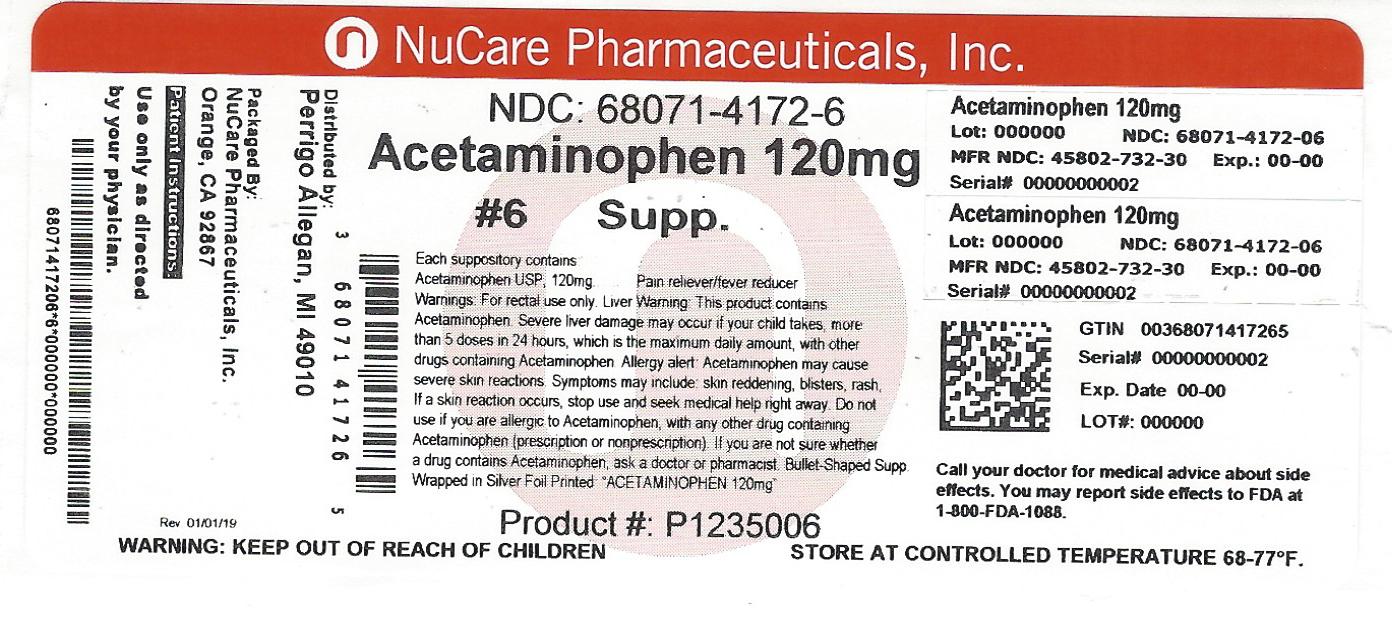 Pill image for Perrigo Acetaminophen Suppositories Usp, 120 Mg Drug Facts