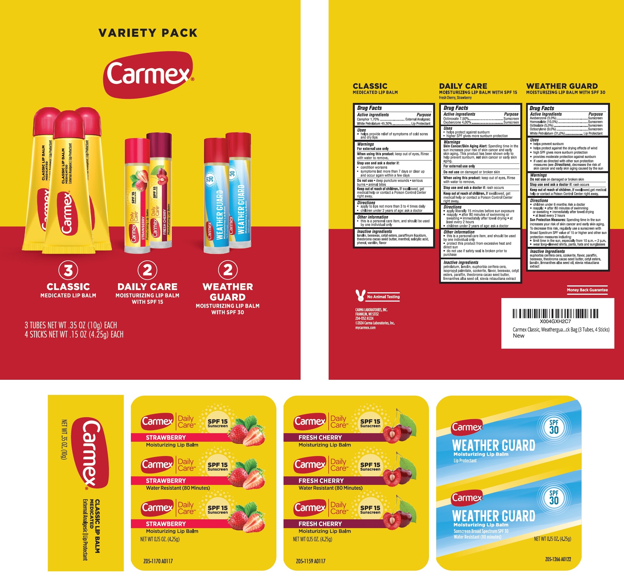 Pill image for Carmex Variety Pack - Classic Medicated Lip Balm, Daily Care Lip Balm Spf