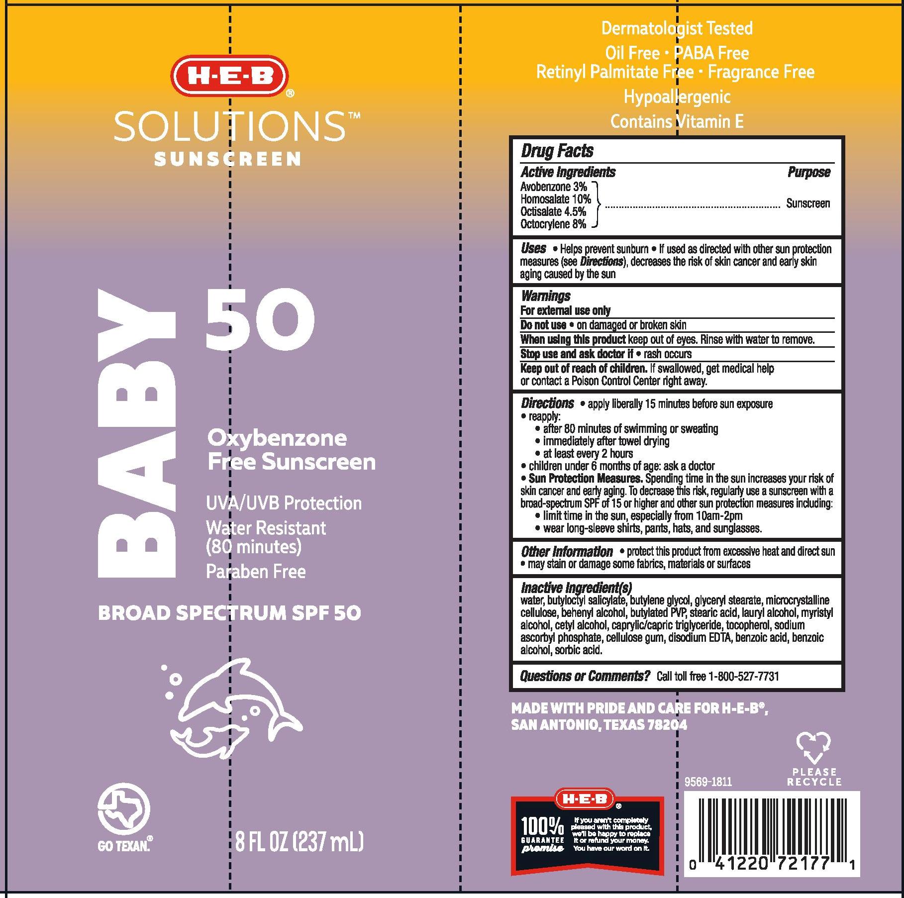 Pill image for H-e-b Solutions Sunscreen Baby Spf 50 Lotion