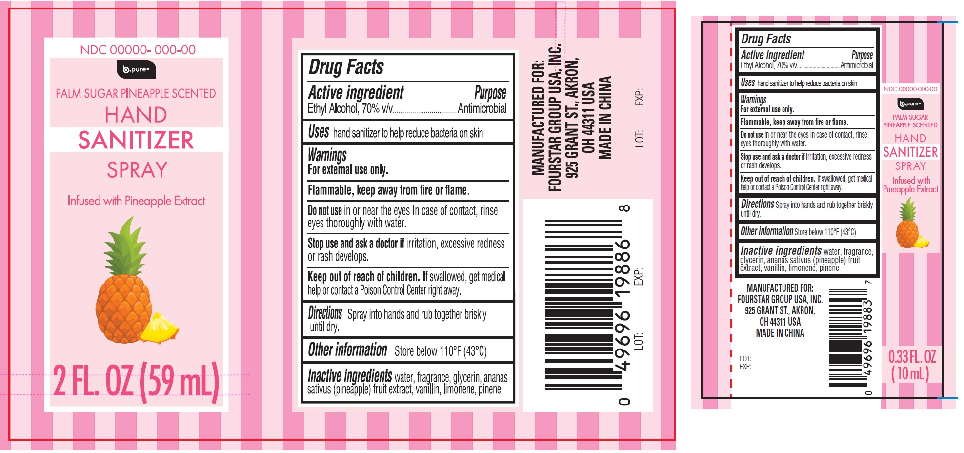 Pill image for B-pure Hand Sanitizer Spray, Palm Sugar Pineapple Scented