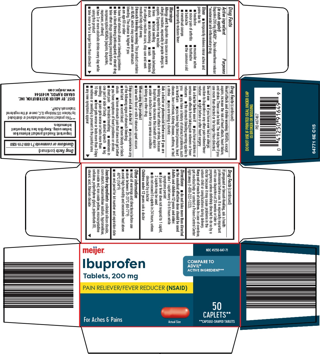 Pill image for Meijer Distribution, Inc. Ibuprofen Tablets, 200 Mg Drug Facts