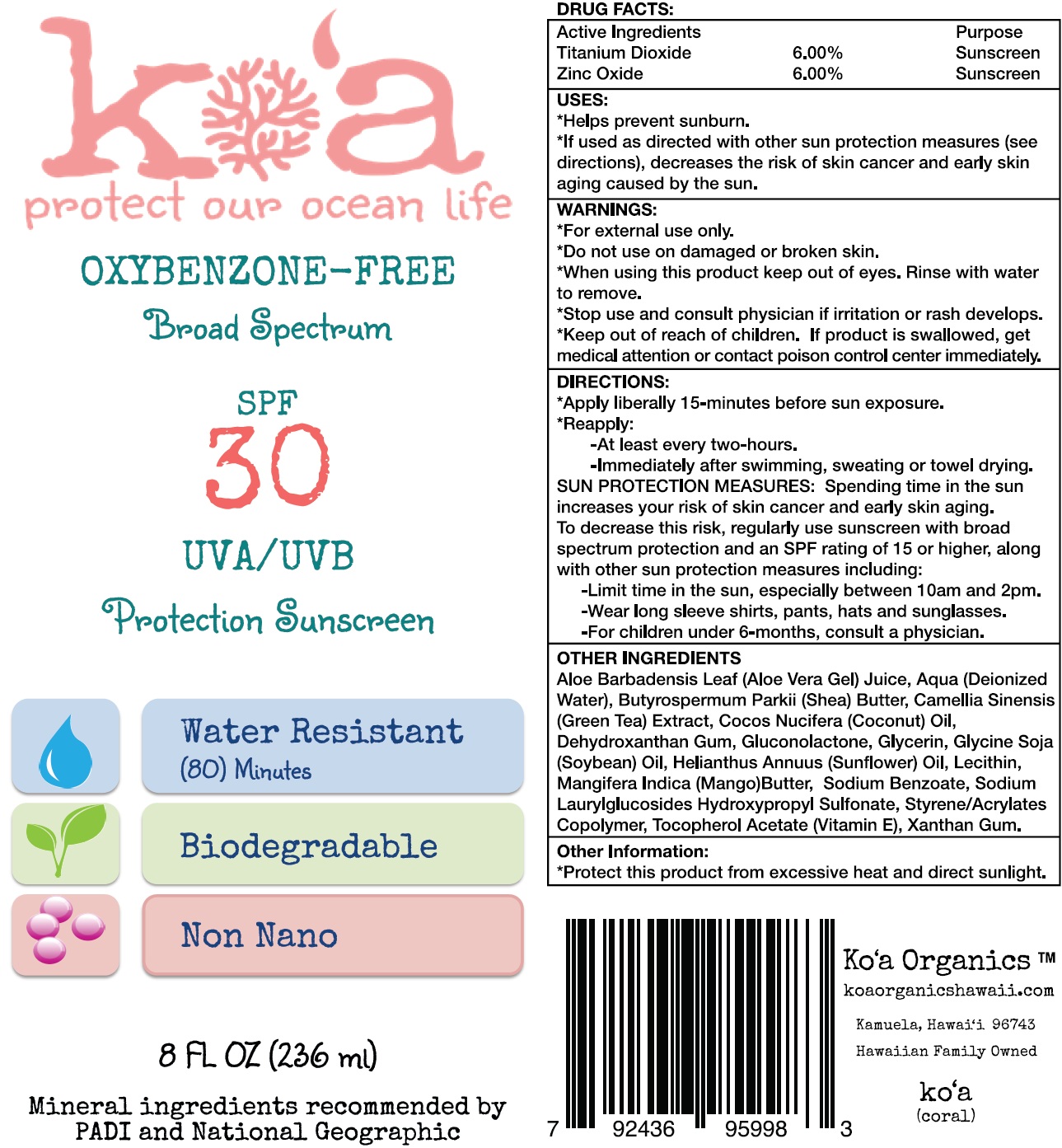 Pill image for Koa Protect Our Ocean Life Oxybenzone-free Broad Spectrum Spf 30 Uva/uvb Protection Sunscreen