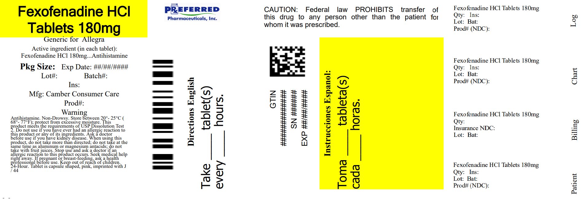 Pill image for fexofenadine hydrochloride tablets usp, 180 mg
