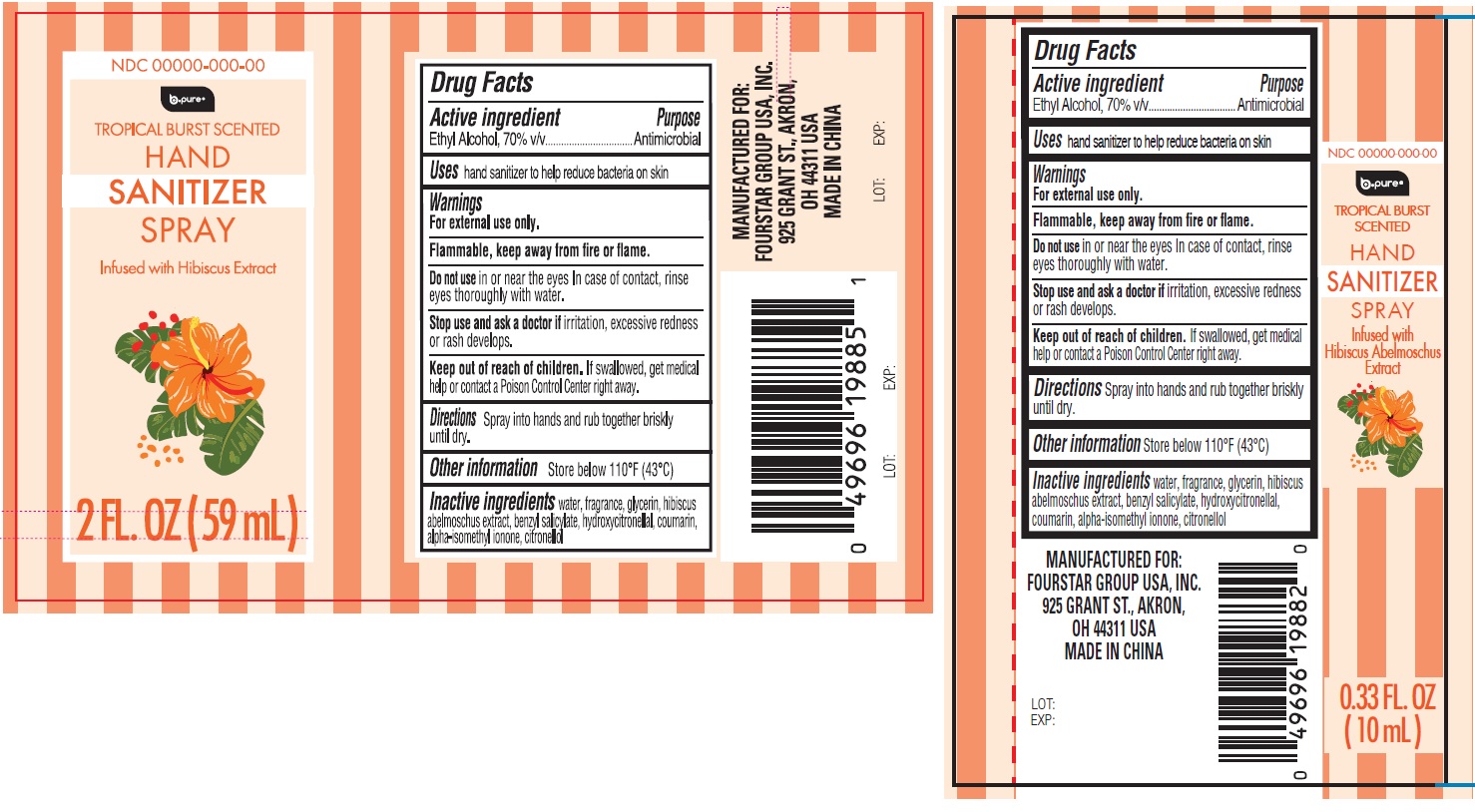 Pill image for B-pure Hand Sanitizer Spray, Tropical Burst Scented