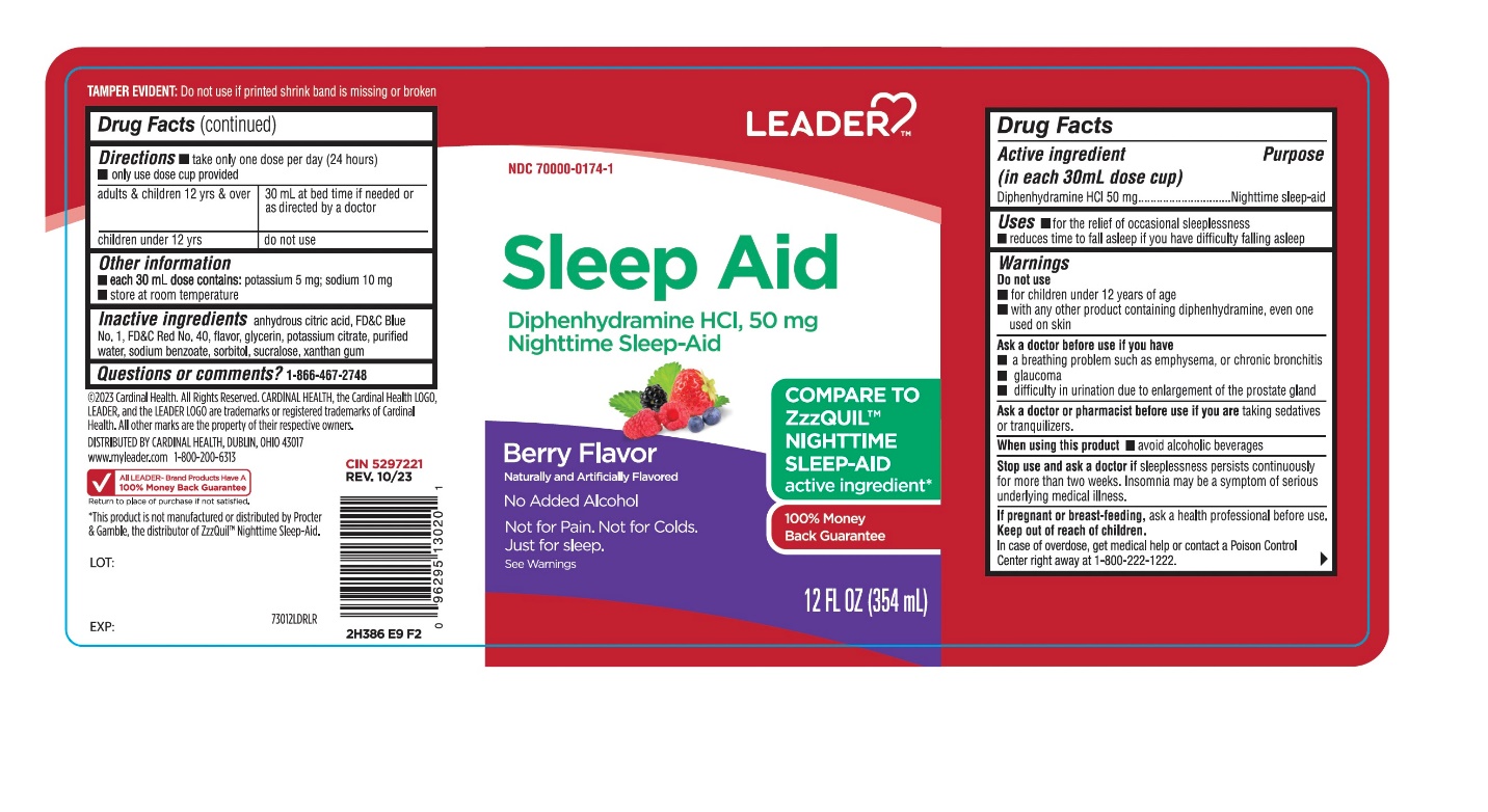 Pill image for Leader Nighttime Sleep Aid Diphenhydramine Hcl Berry Flavor 12 Fl Oz 354ml