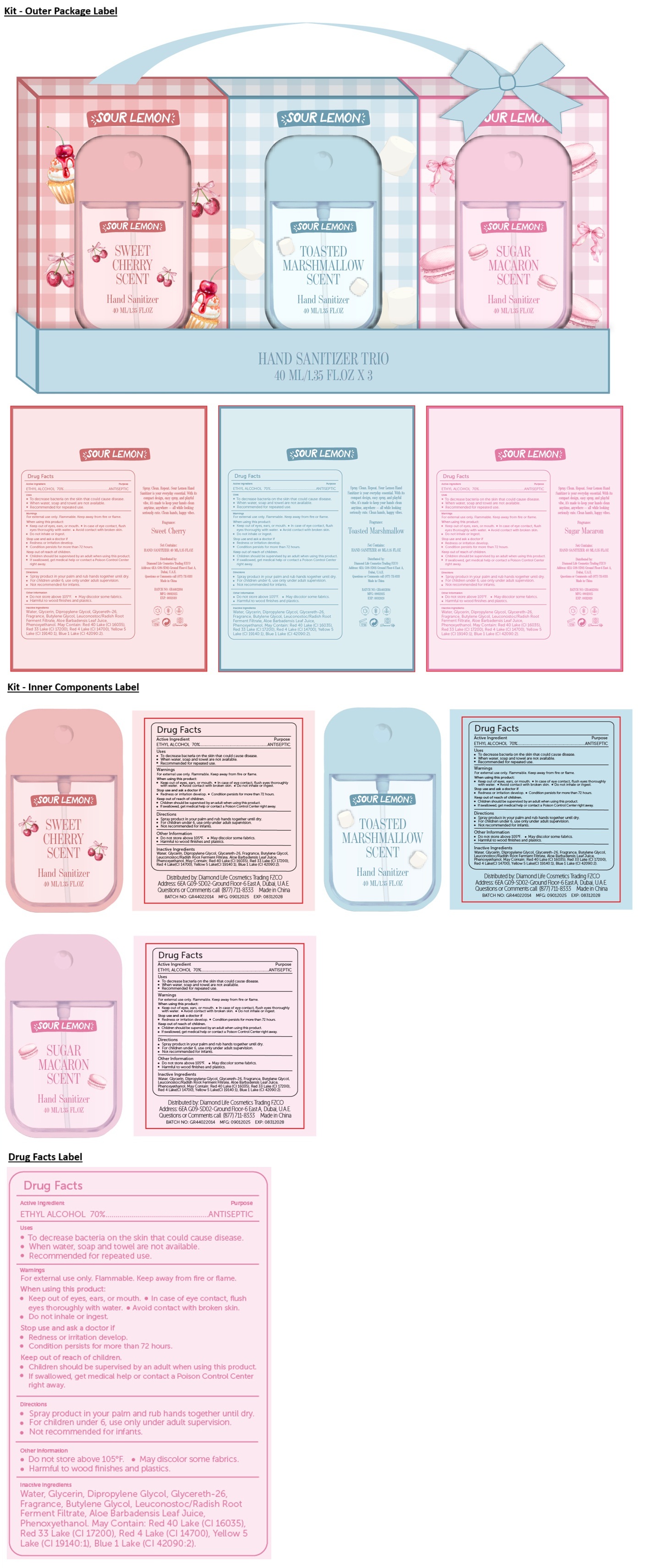 Pill image for Sour Lemon Hand Sanitizer Trio - sweet Cherry, Toasted Marshmallow And Sugar Macaron Scent