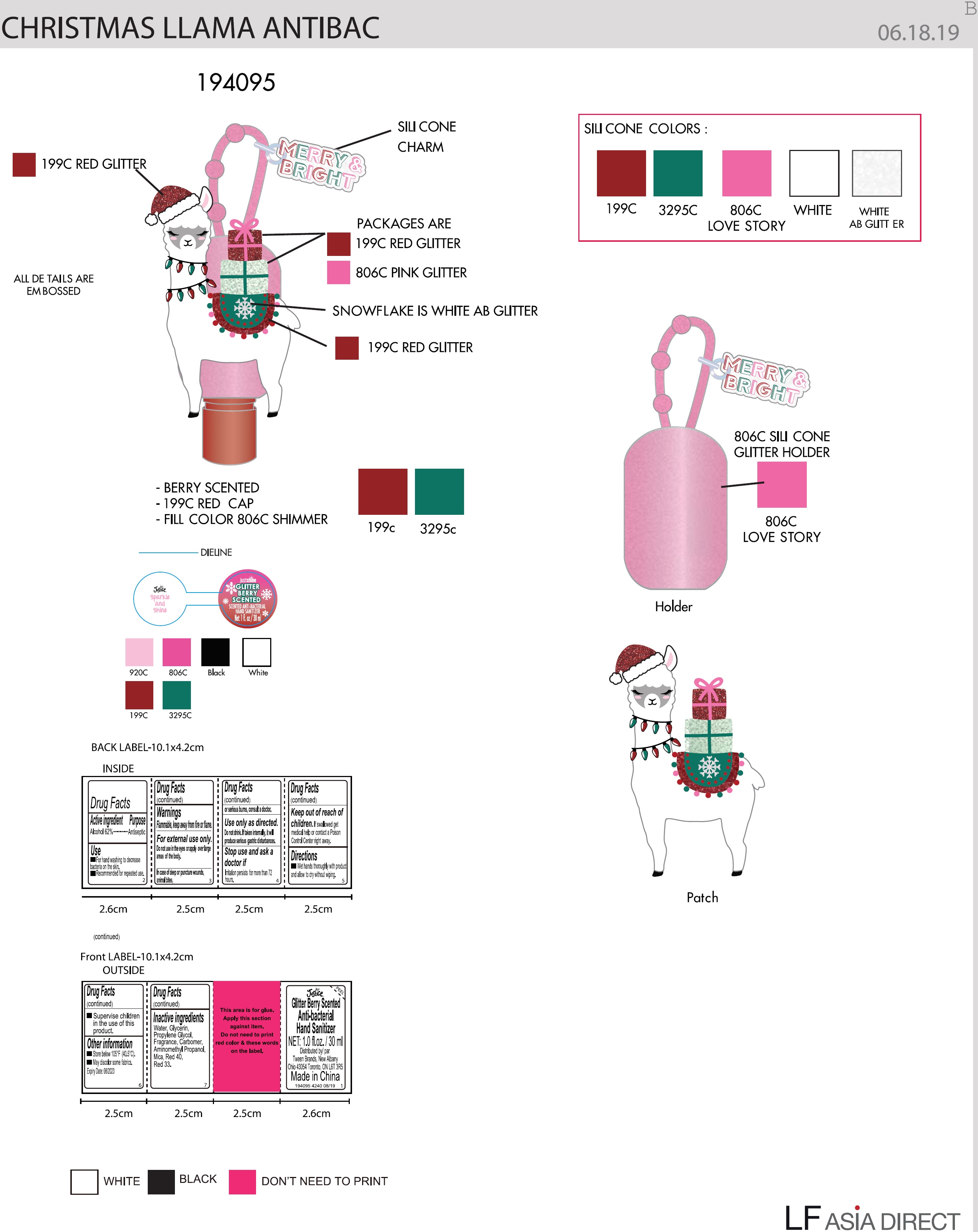 Pill image for justice glitter berry scented anti-bacterial hand sanitizer - llama
