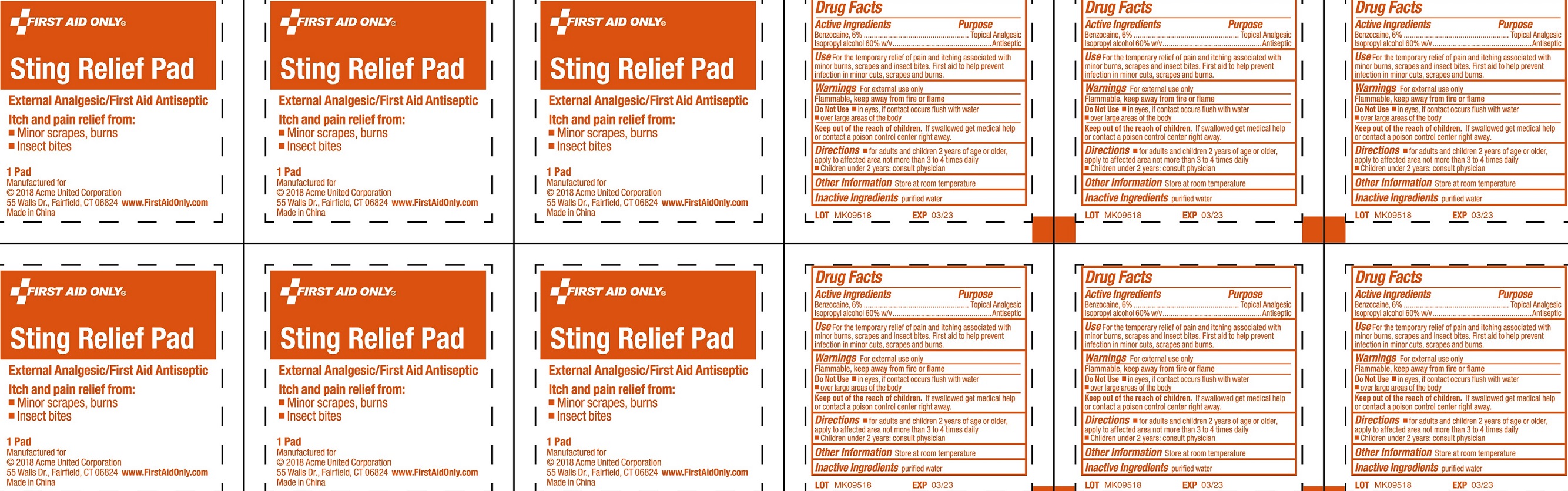 Pill image for First Aid Only Sting Relief Pad