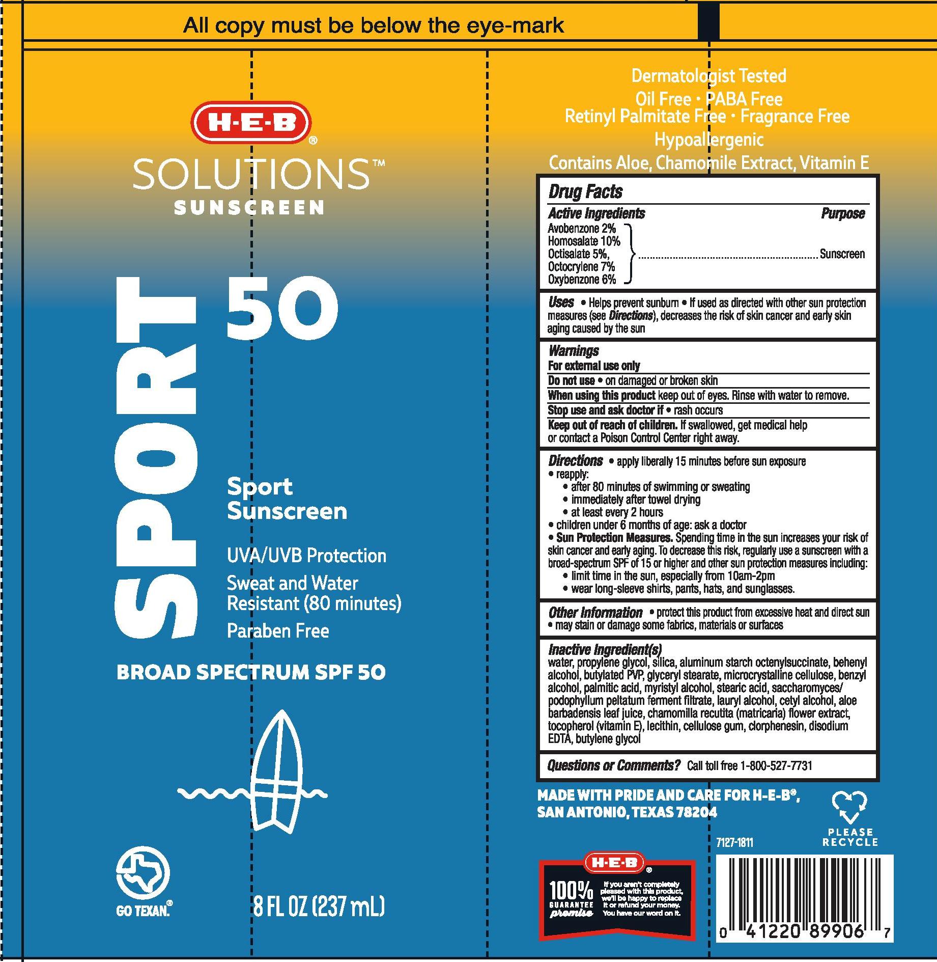 Pill image for H.e.b Solutions Sunscreen Sport Spf 50 Lotion