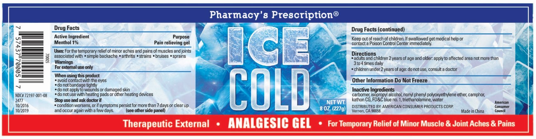 Pill image for Pharmacy's Prescription 8oz Ice Cold Analgesic Gel
