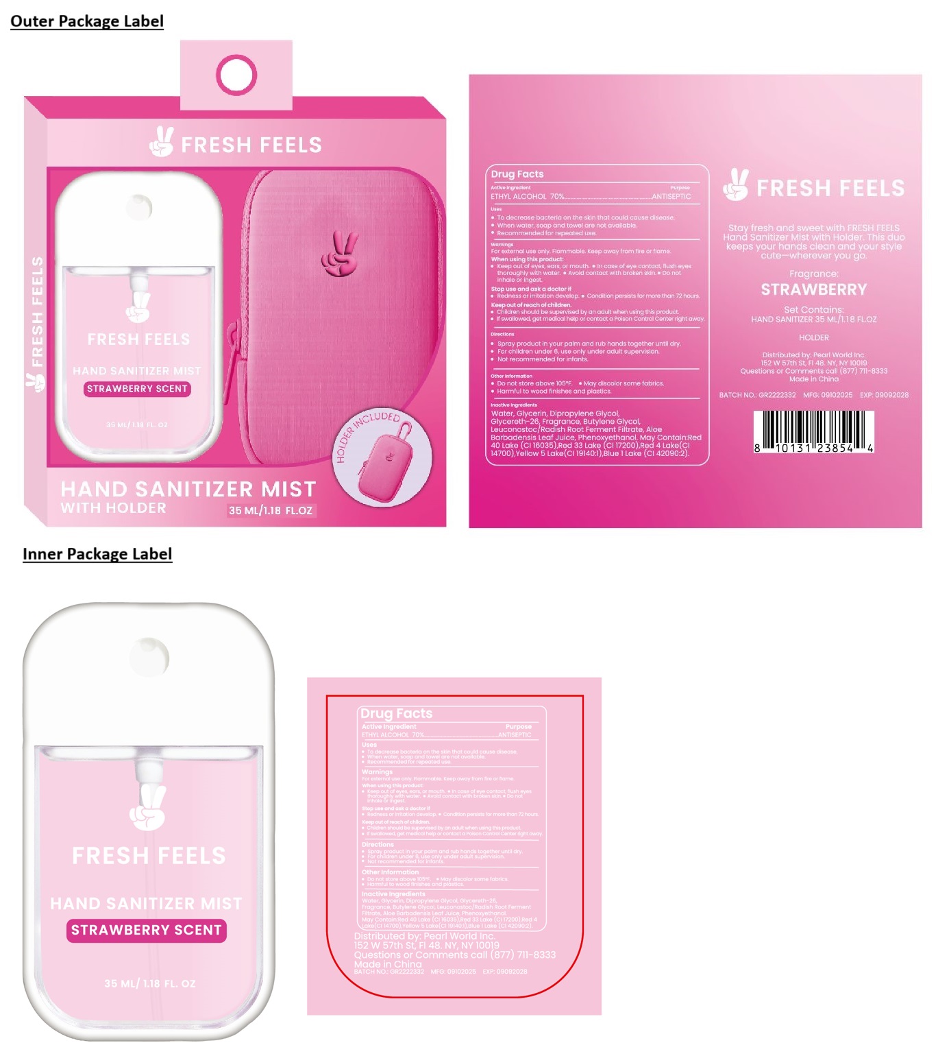 Pill image for Fresh Feels Hand Sanitizer Mist with Holder Strawberry Scent