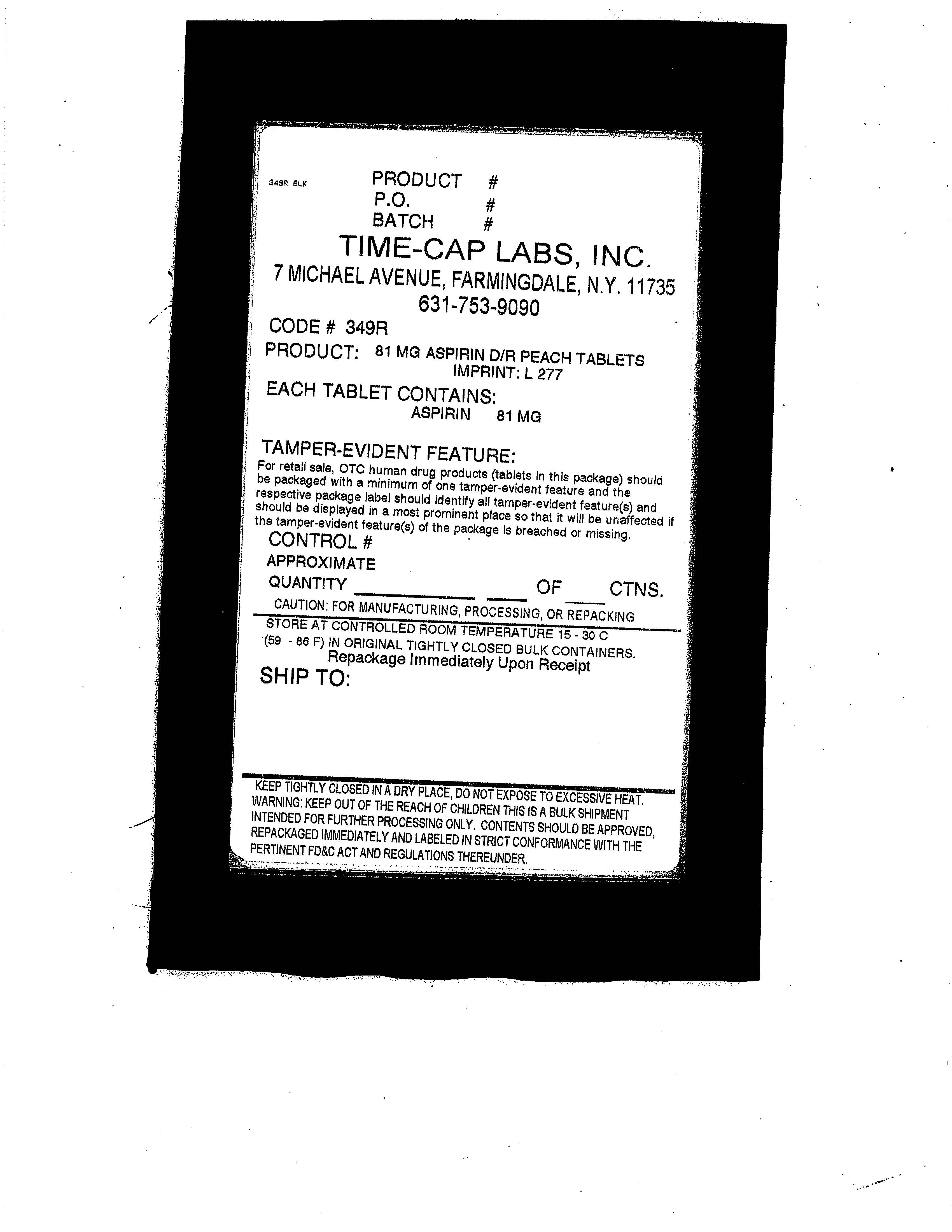 Pill image for Asa D-r 81mg 349r