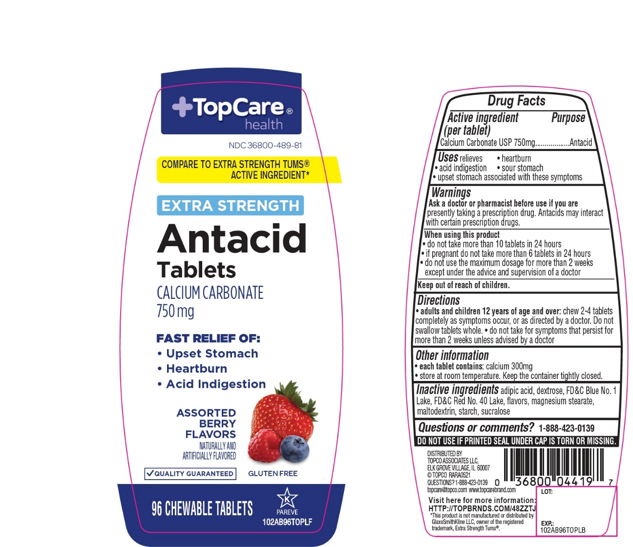 Pill image for topco associates llc. antacid calcium drug facts