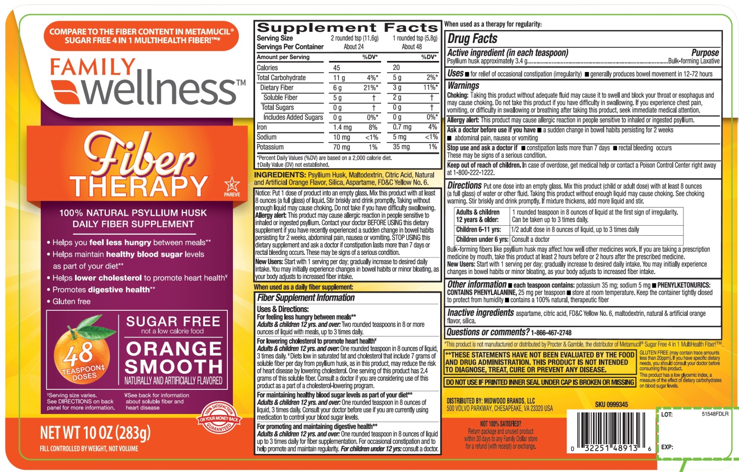 Pill image for Fiber Therapy Natural Psyllium Husk Powder Sugar Free Orange Flavor 48 Teaspoon