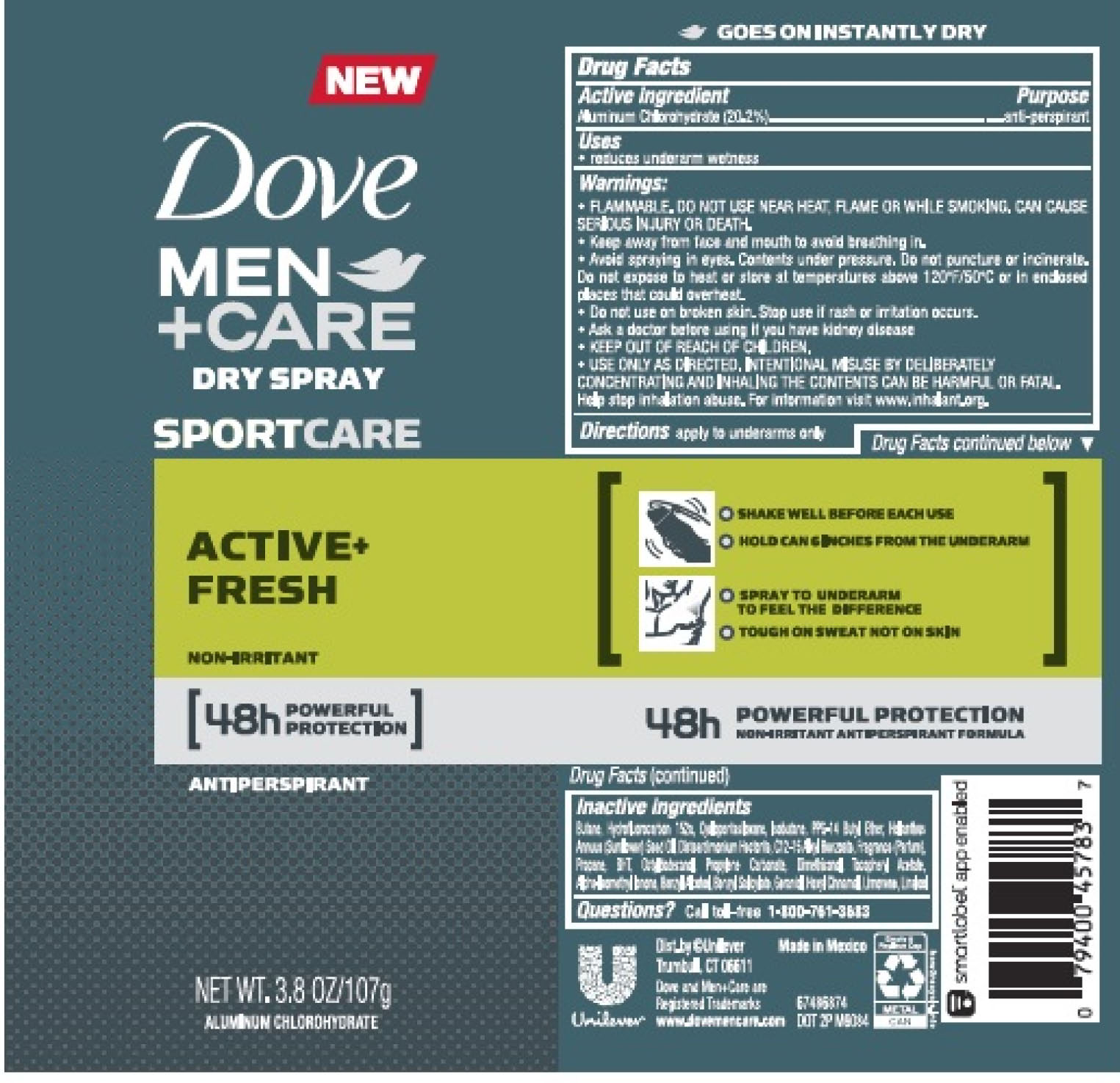 Pill image for Dove Men Plus Care Sportcare Active + Fresh Dry Spray 48h Antiperspirant