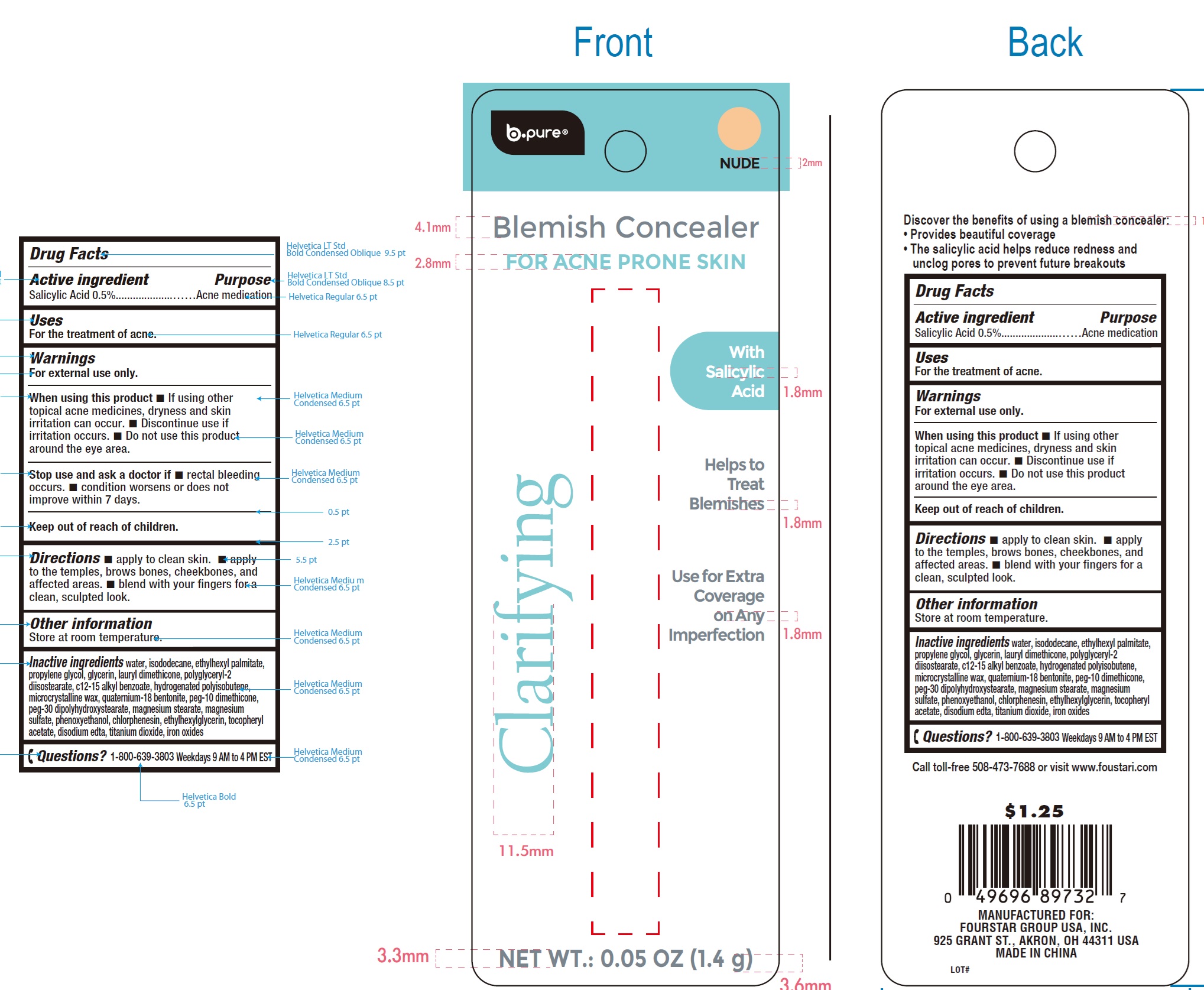Pill image for B.pure Blemish Concealer For Acne Prone Skin, Nude