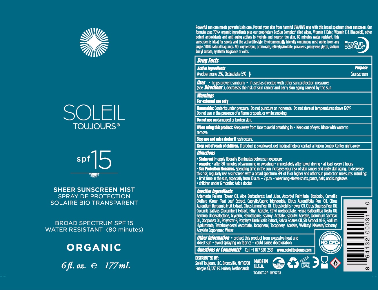 Pill image for Soleil Toujours Spf 15 Sheer Sunscreen Mist