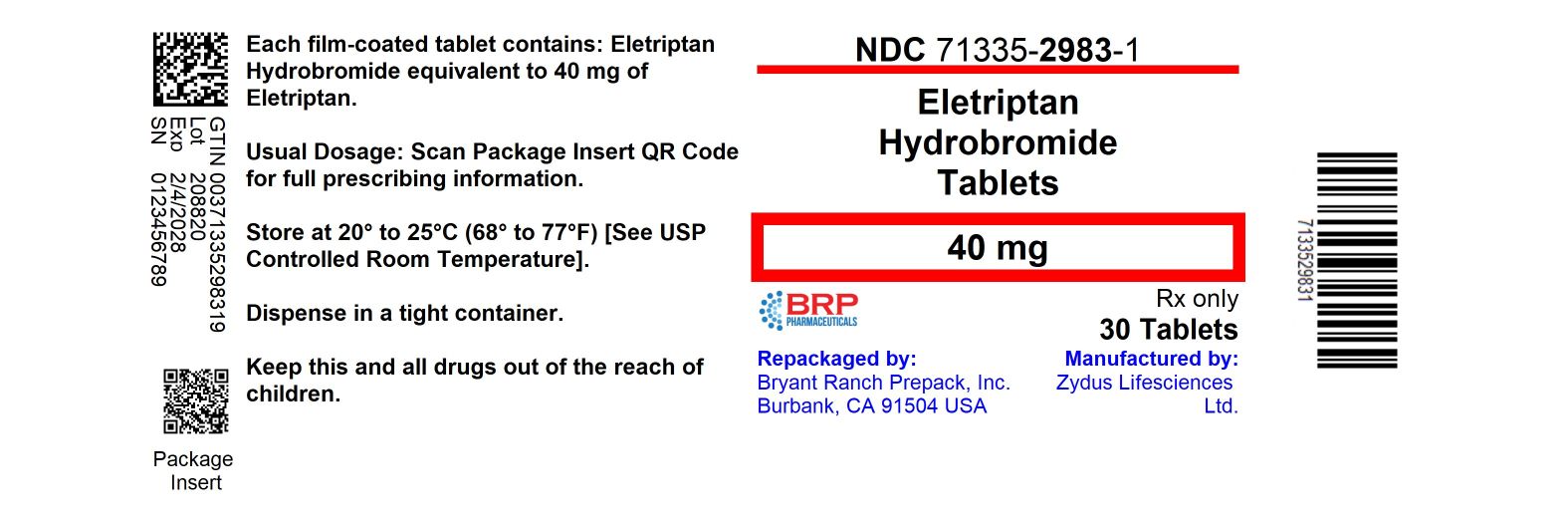 Pill image for Eletriptan Hydrobromide Tablets