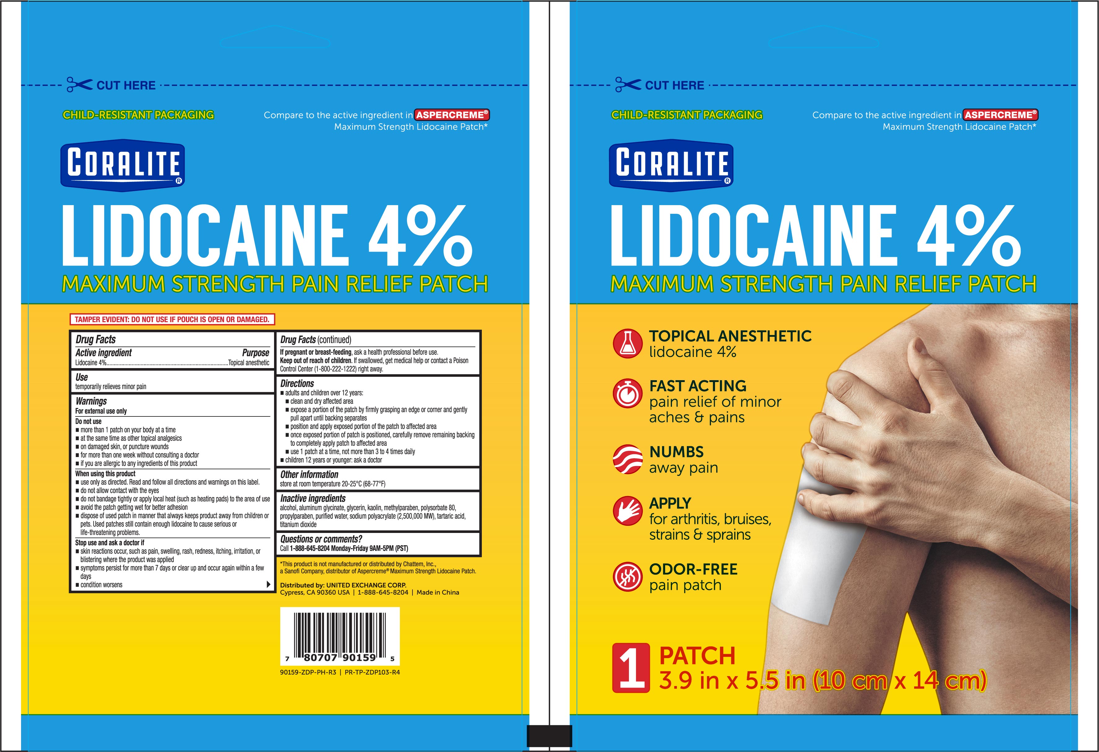Pill image for Coralite Pain Relief Patch Lidocaine 4% 1ct (90159)