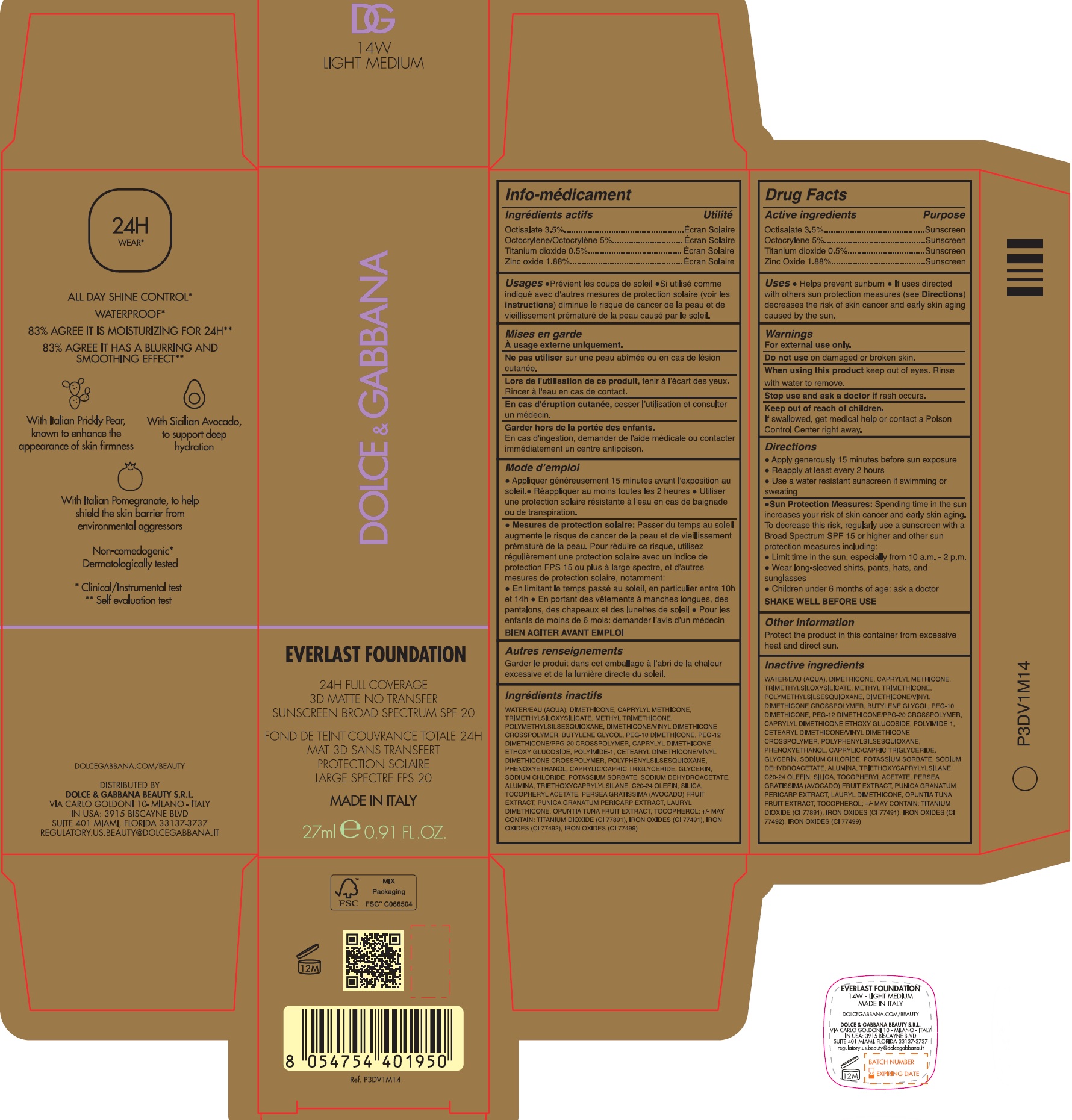 Pill image for Dolce & Gabbana Everlast Foundation Spf 20 - 14w Light Medium