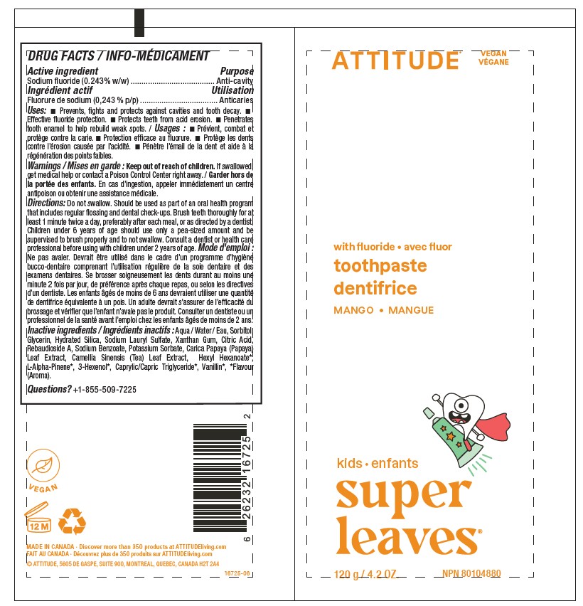 Pill image for Attitude Super Leaves - Kids Toothpaste - Mango - With Fluoride
