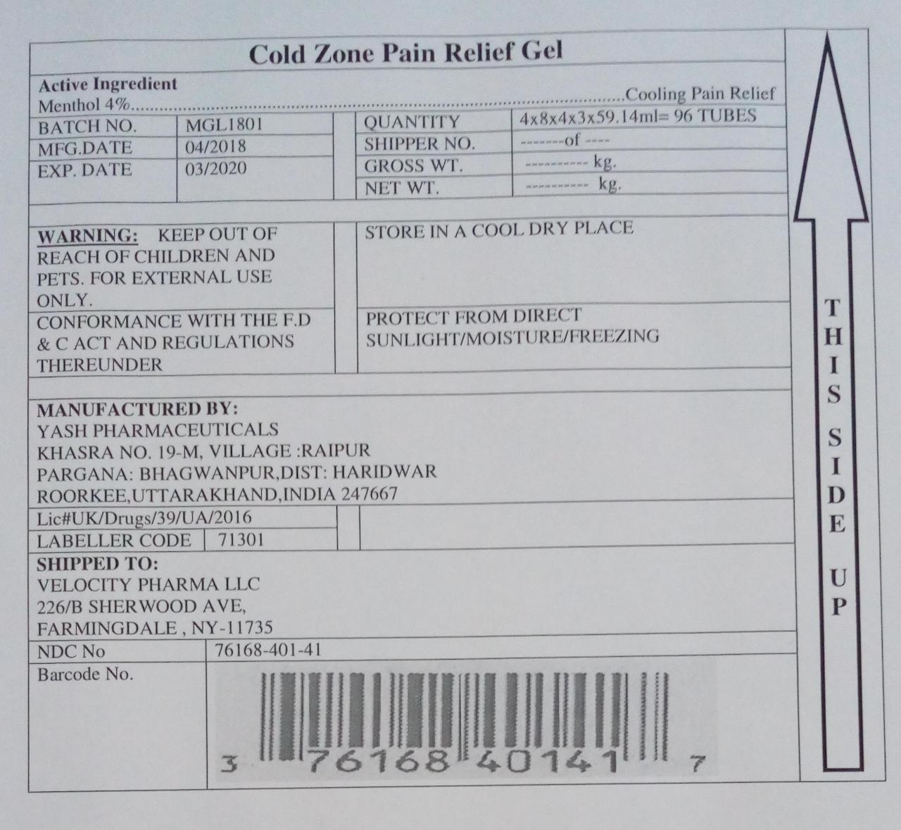 Pill image for Cold Zone Pain Relieving Gel- Dg Health
