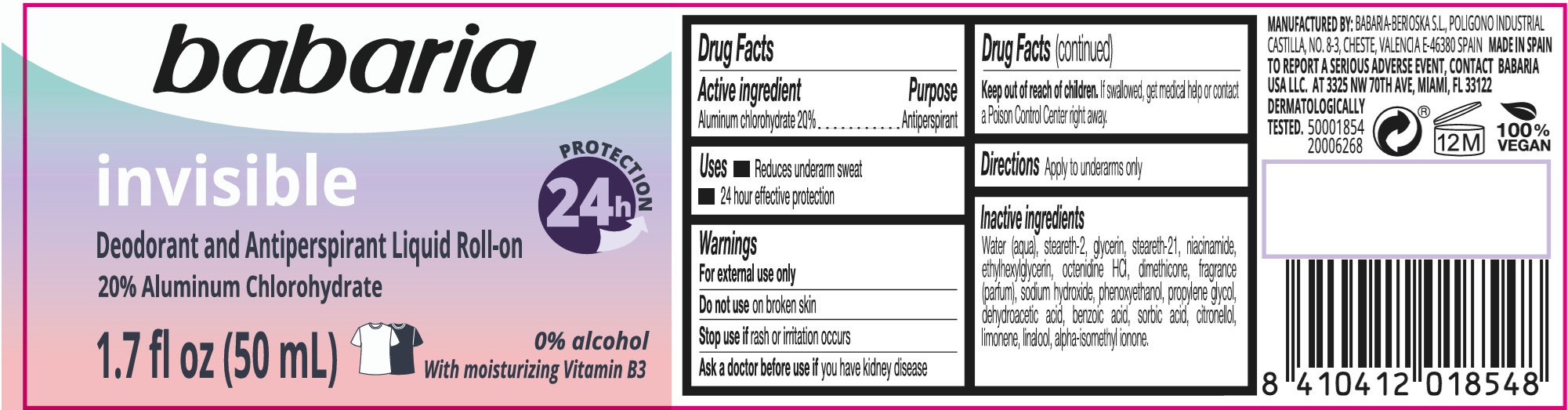 Pill image for Babaria Invisible Deodorant And Antiperspirant Liquid Roll-on
