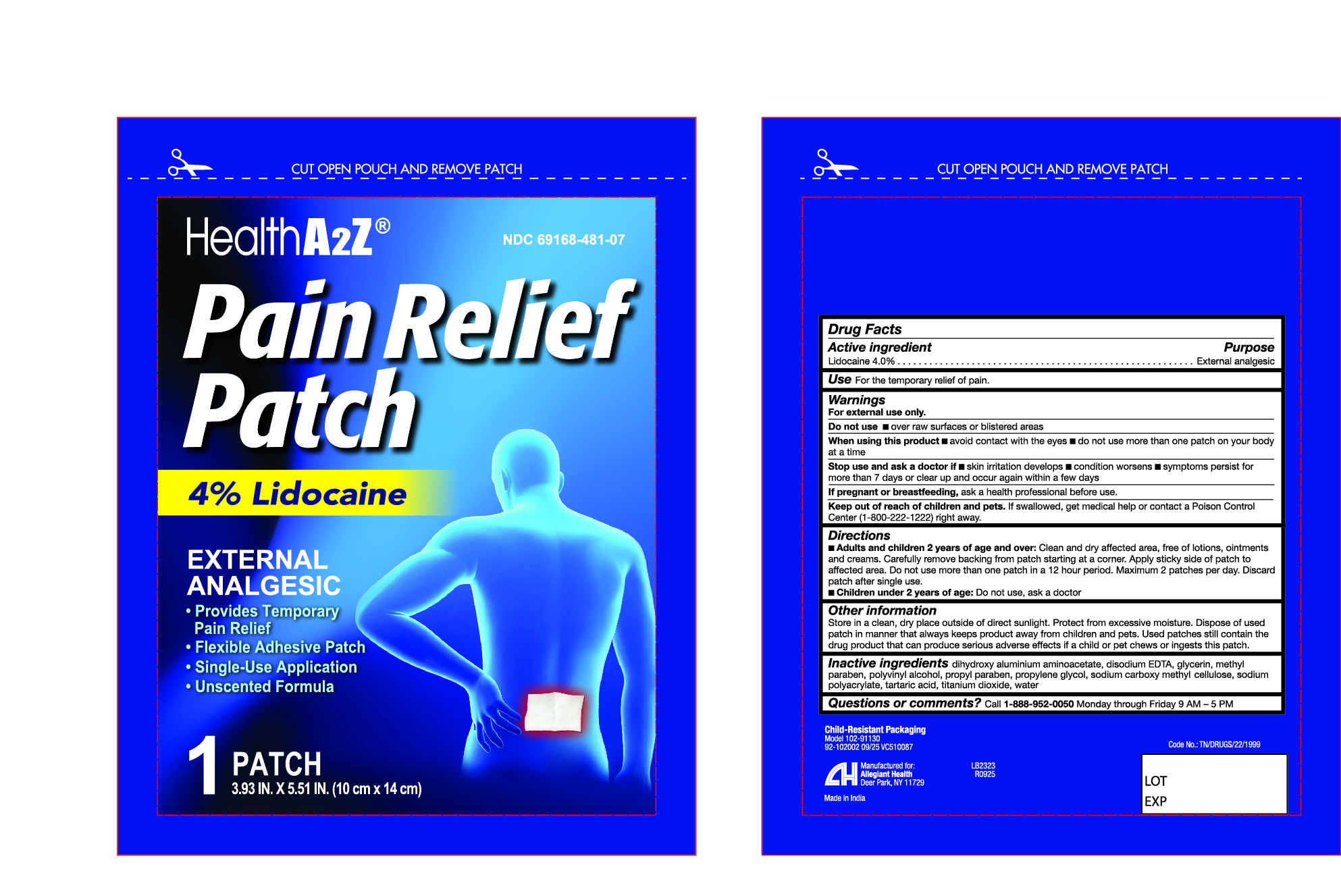 Pill image for 481 - Lidocaine Pain Relief Patch