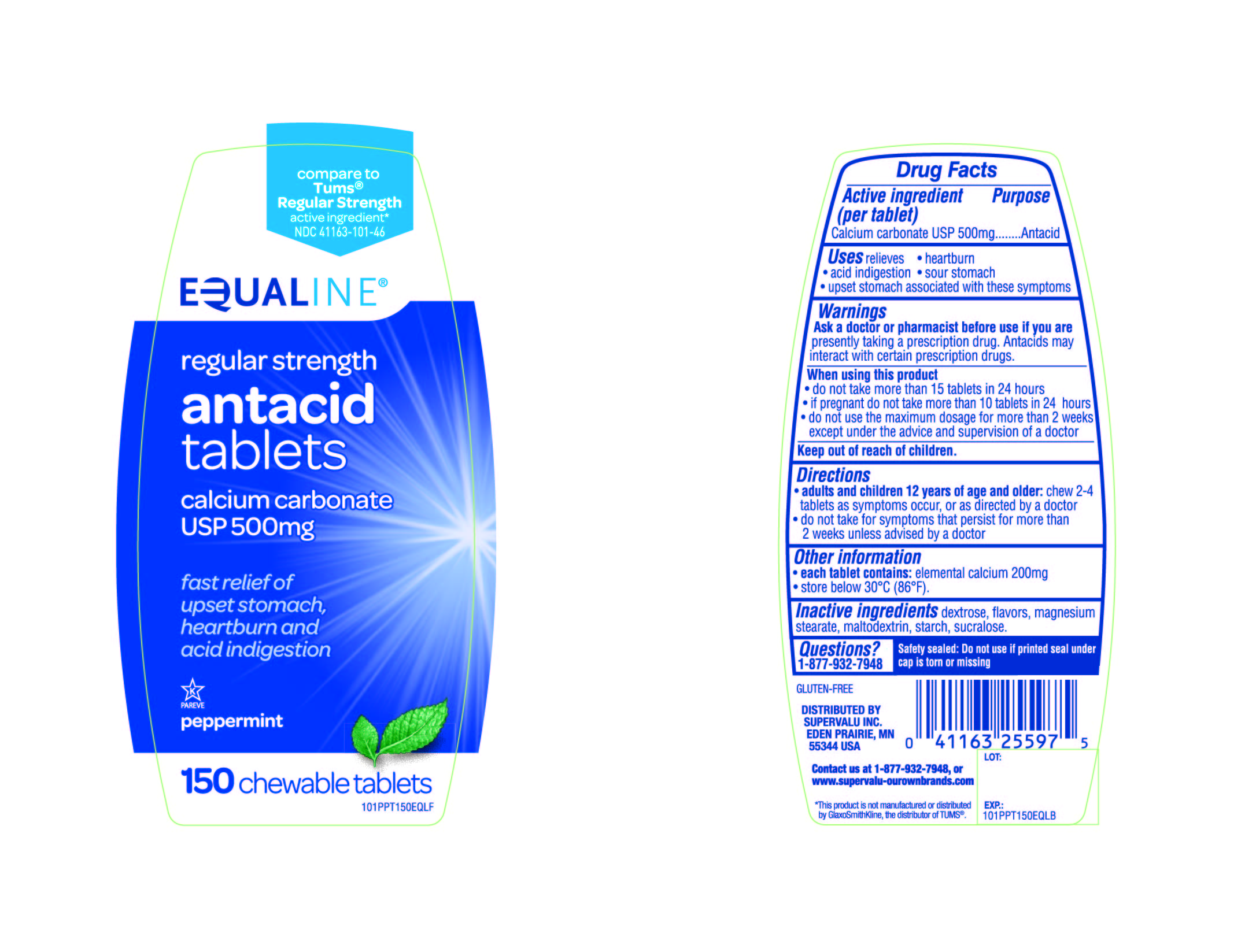 Pill image for Equaline Regular Strength Antacid Calcium Carbonate 500mg Peppermint 150 Chewable Tablets