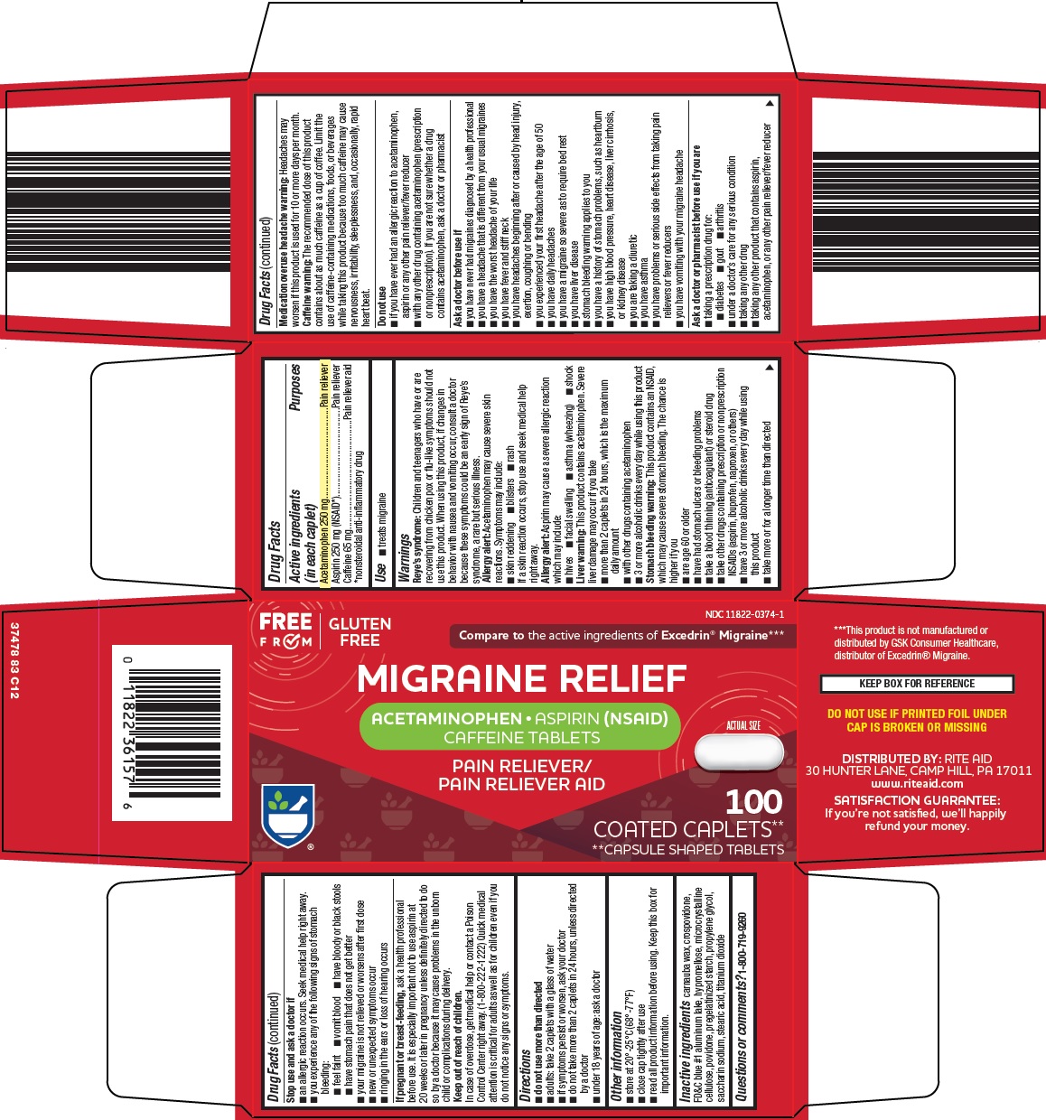 Pill image for Rite Aid Corporation Migraine Relief Drug Facts
