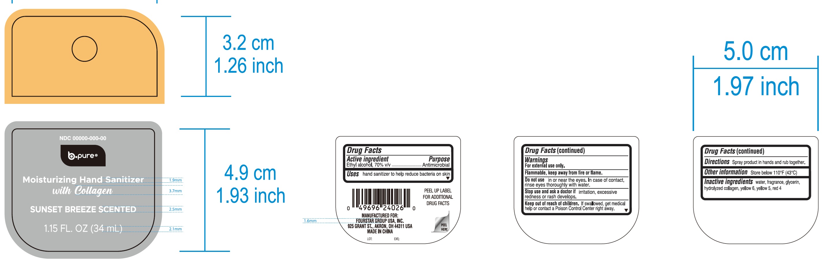 Pill image for b-pure moisturizing hand sanitizer with collagen, sunset breeze scented