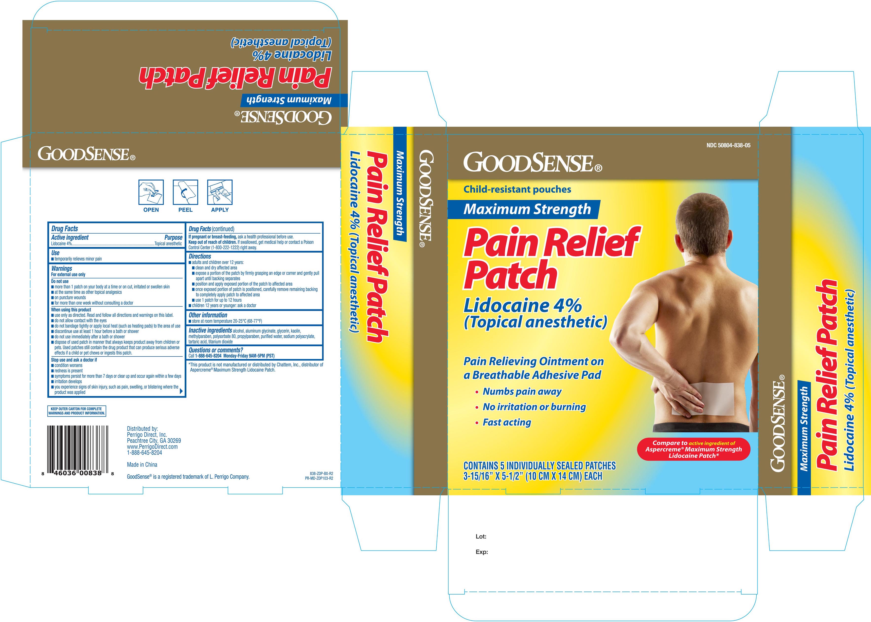 Pill image for Goodsense Pain Relief Patch 5 Ct. Lidocaine 4% Zdp 838