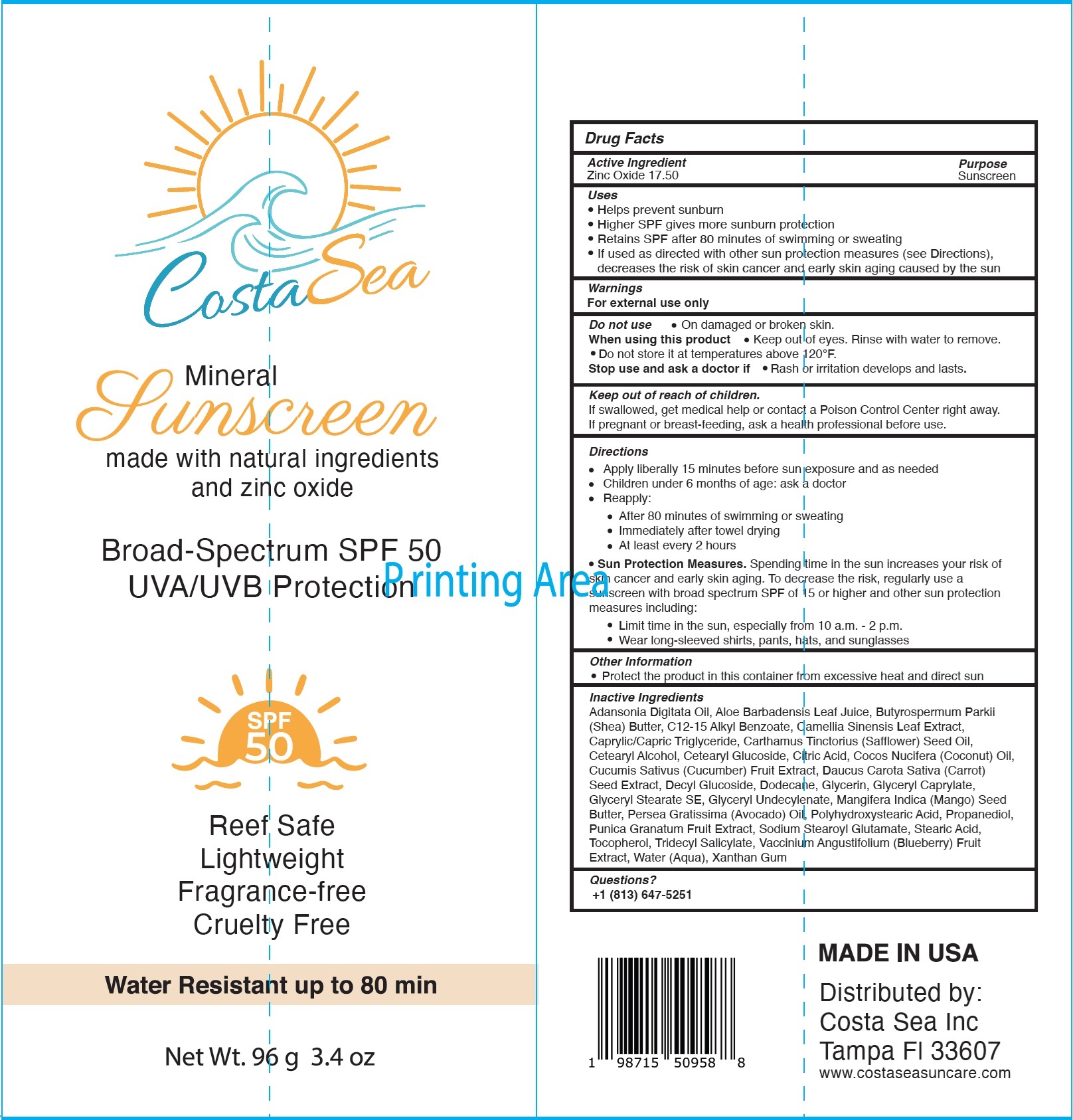 Pill image for Costa Sea Mineral Sunscreen Spf 50