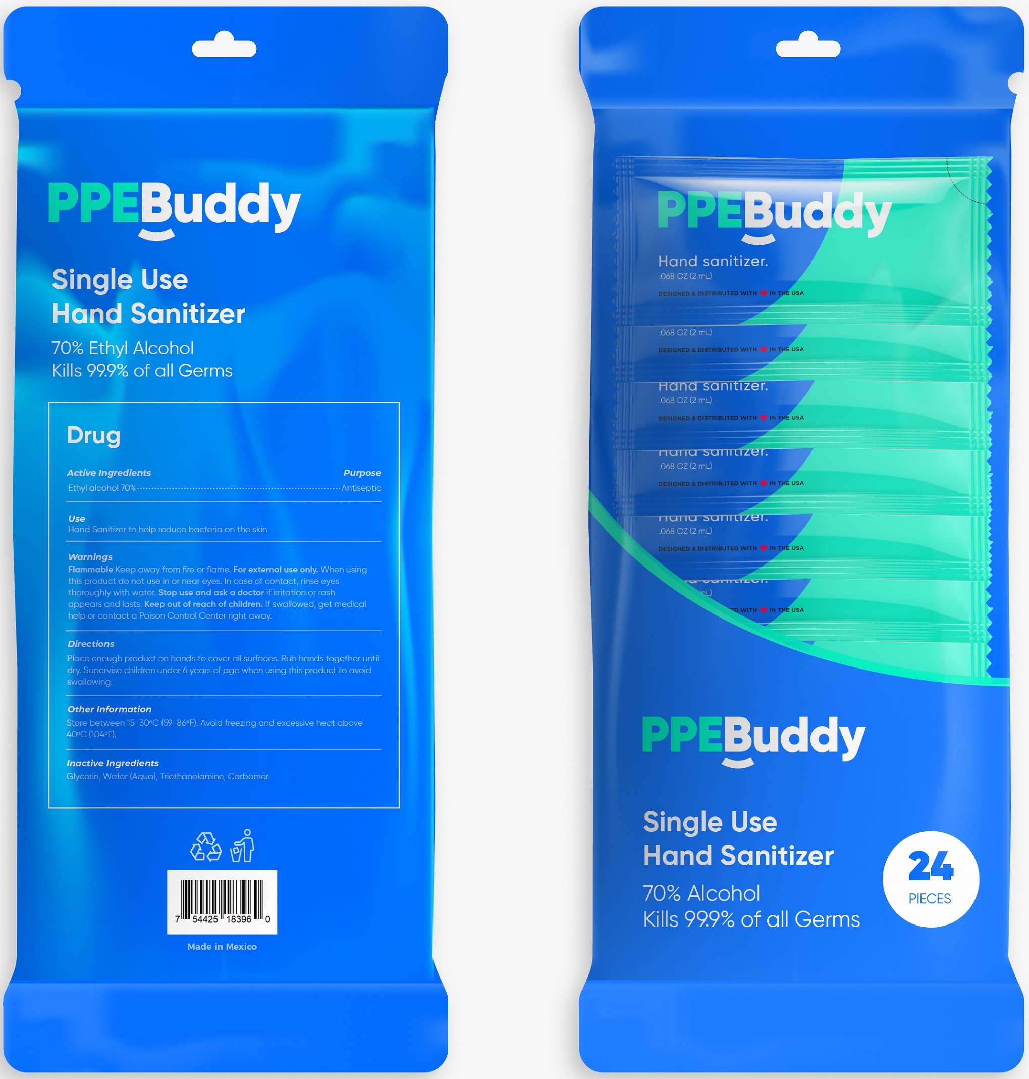 Pill image for Ppebuddy Single Use - Hand Sanitizer, 24 Packets (s003)