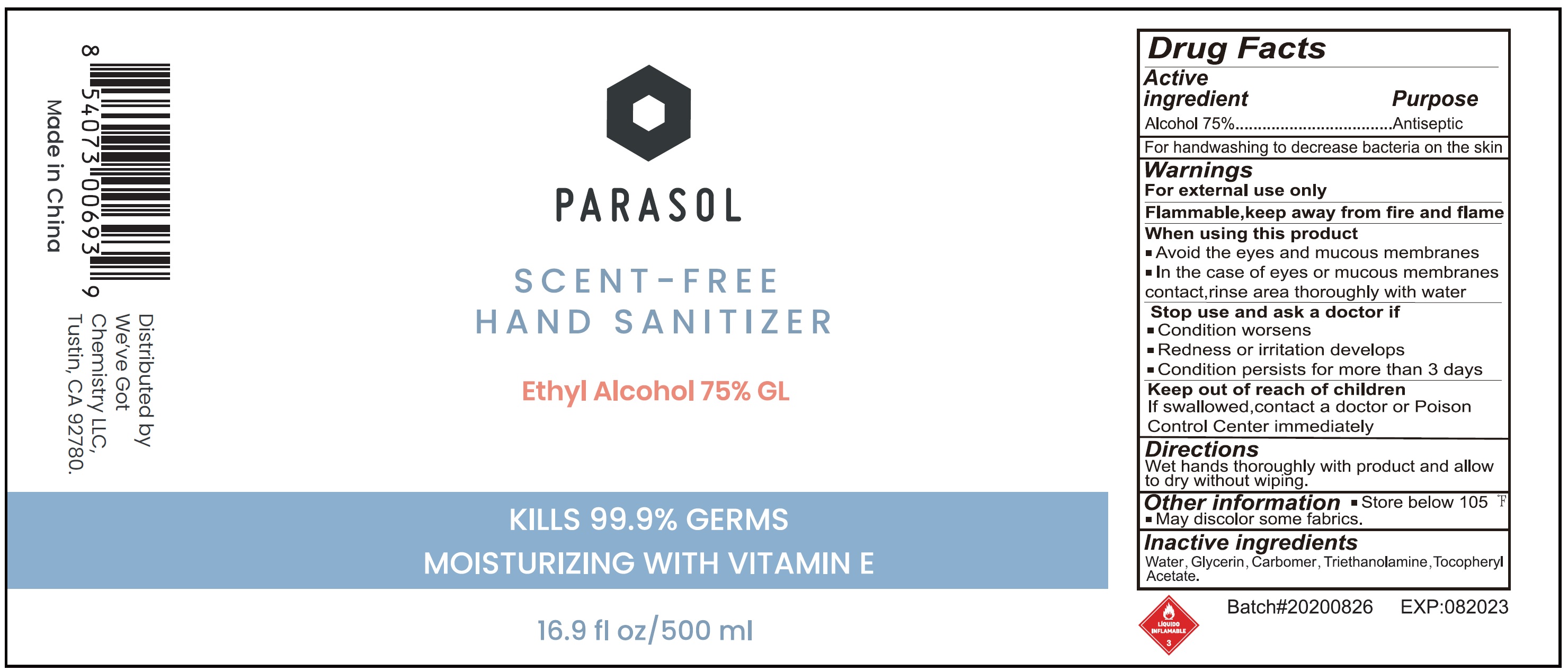 Pill image for parasol scent-free hand sanitizer