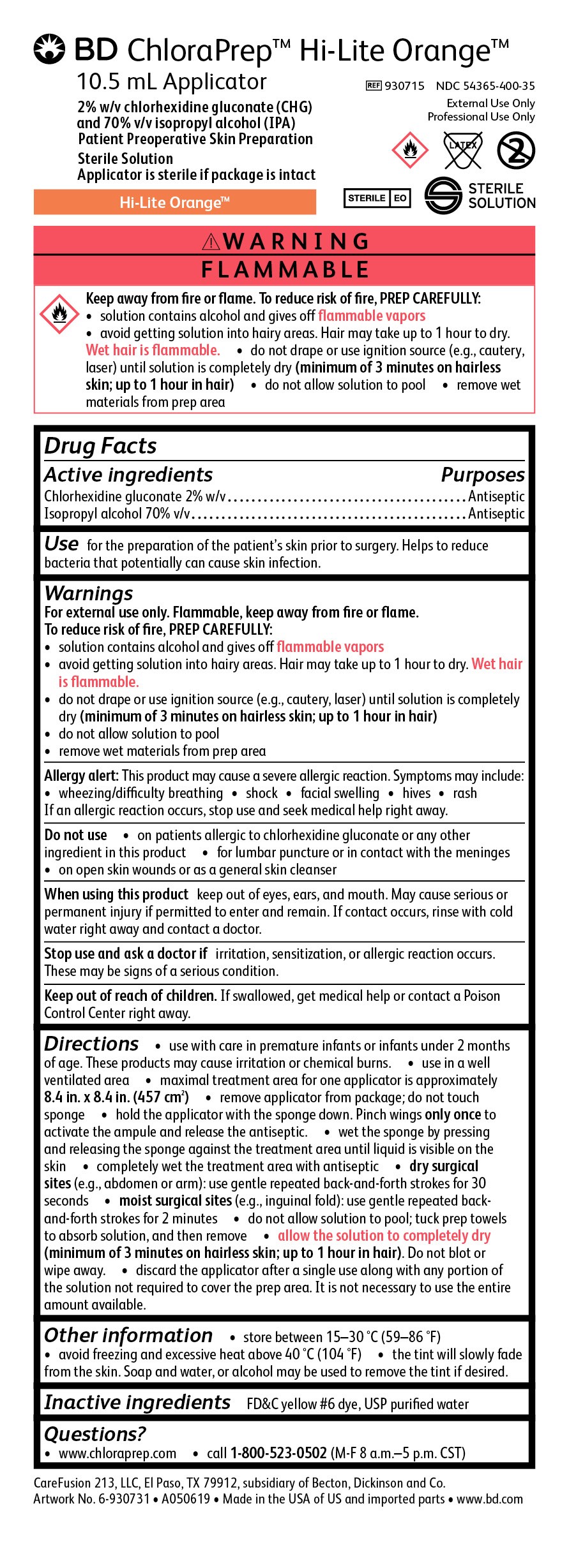 Pill image for Bd Chloraprep™ Hi-lite Orange™ 10.5 Ml Applicator With Sterile Solution