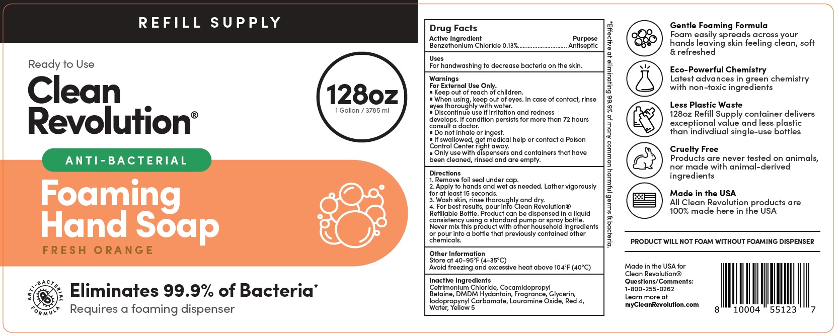 Pill image for Clean Revolution Anti-bacterial Foaming Hand Soap Refill Supply Container | Anti-bacterial | Eliminates 99.9% Germs | Ready To Use | Fresh Orange