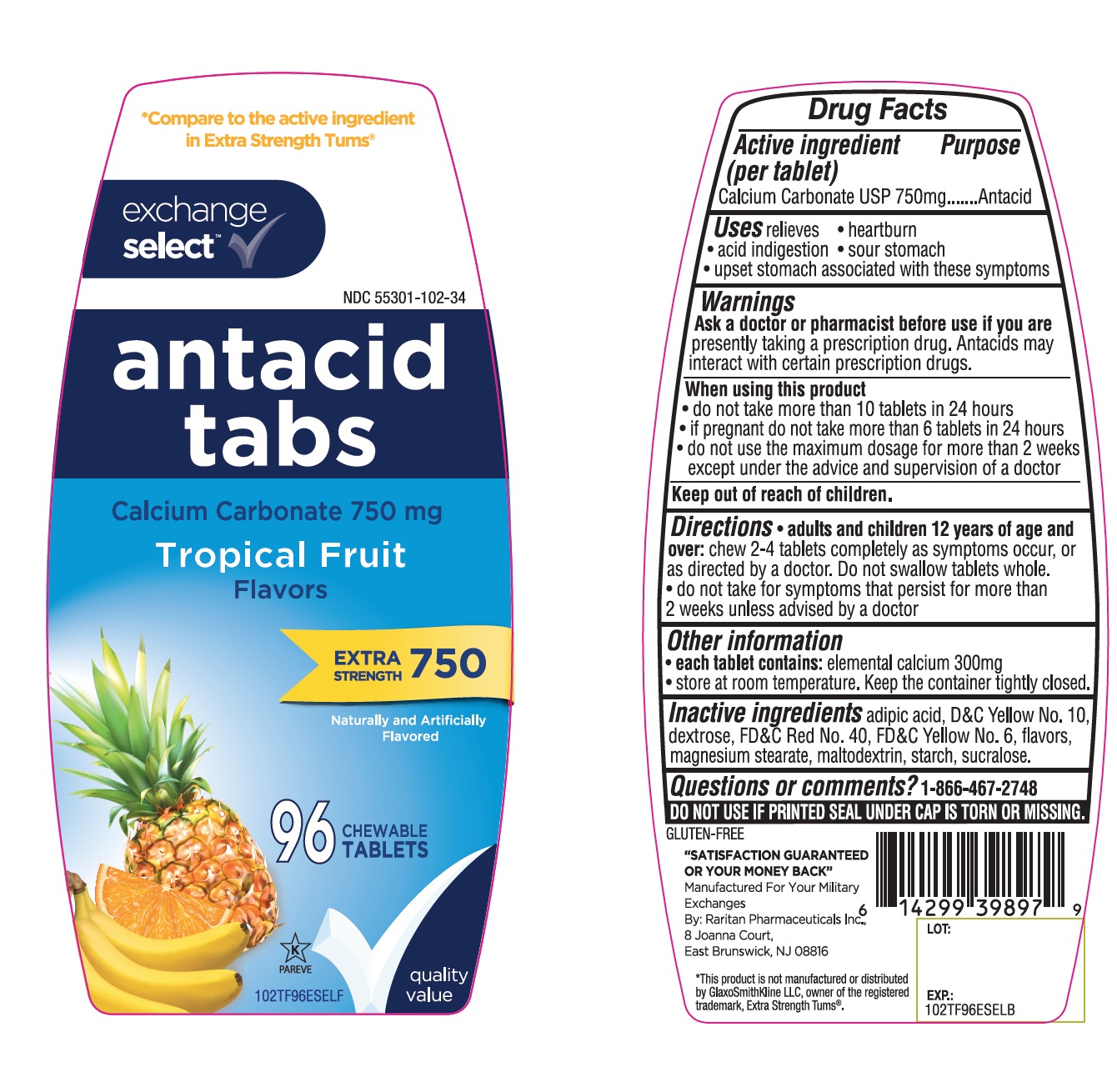 Pill image for Extra Strength Tropical Fruit Antacid 96 Chewable Tablets Drug Facts