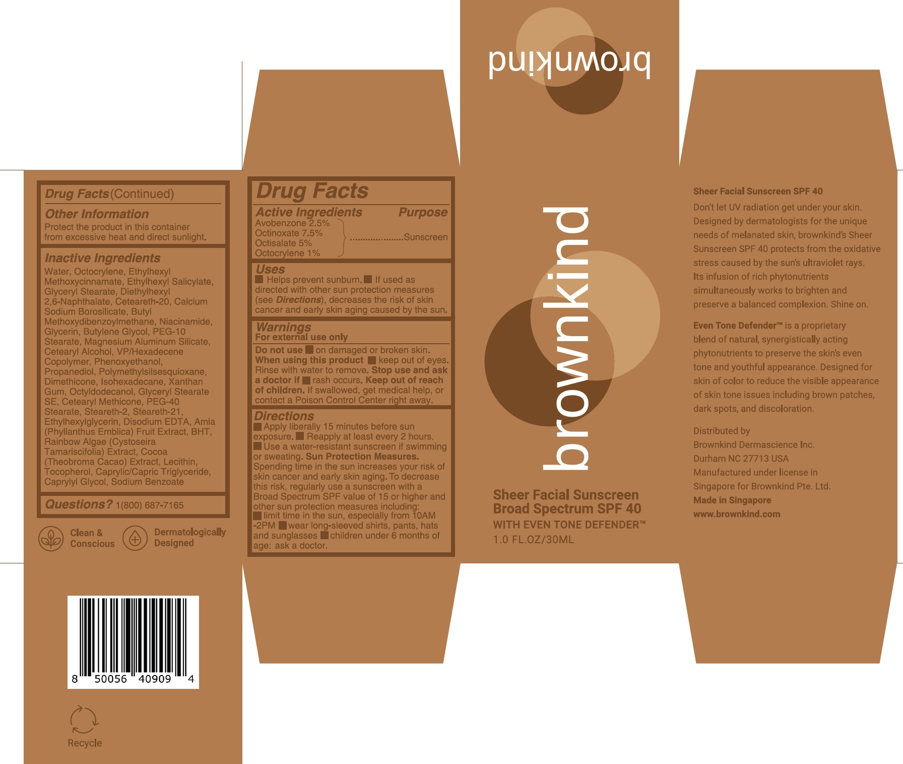 Pill image for Brownkind Sheer Facial Sunscreen Spf 40