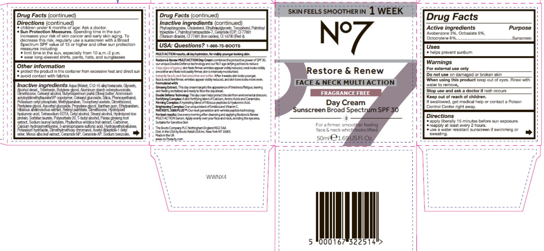 Pill image for No7 restore And Renew Face And Neck Multi Action Fragrance Freeday Cream Sunscreen Broad Spectrum Spf 30